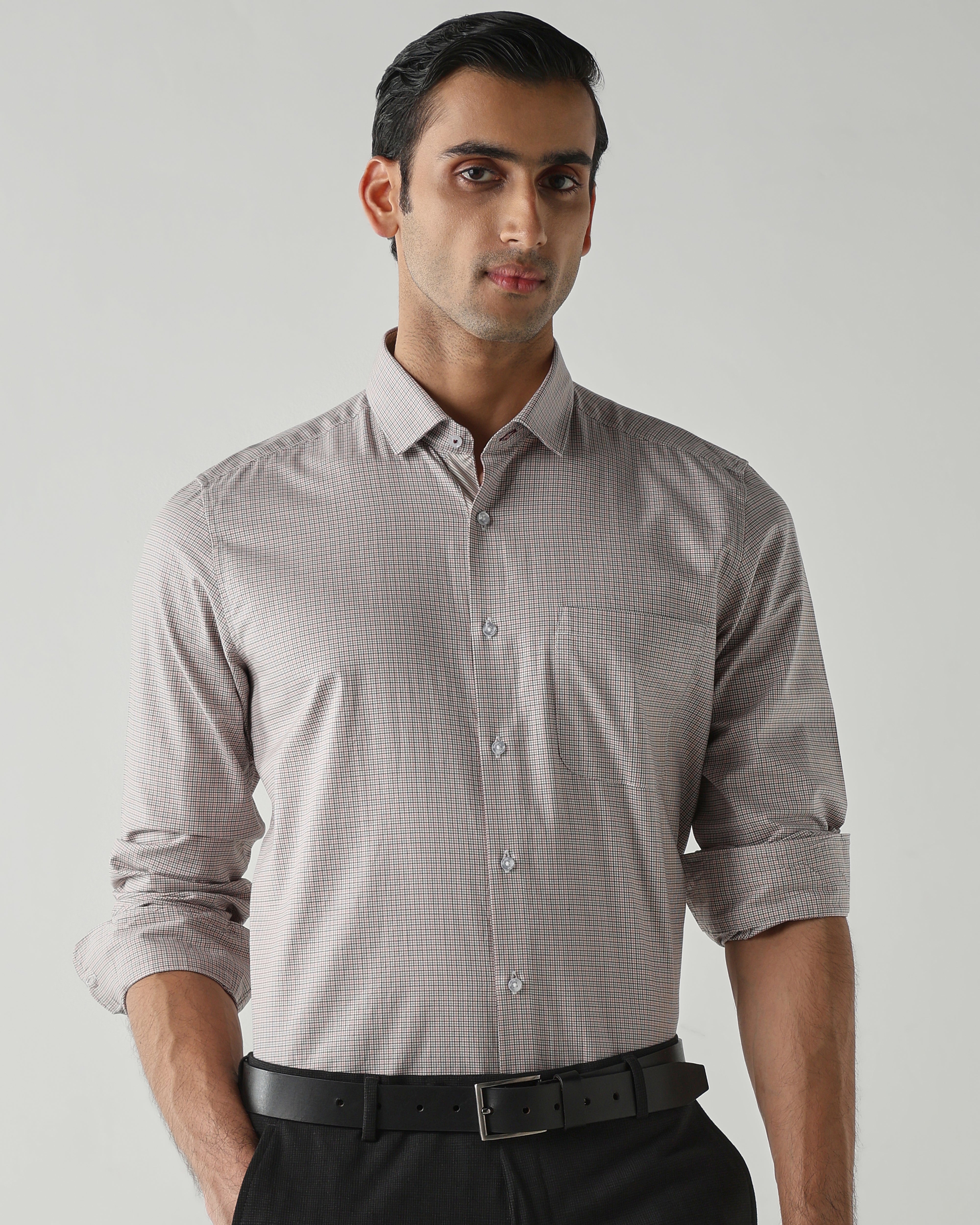 Pink/Black Pure Cotton Shirts for Men | Slim Fit Luxury Wear