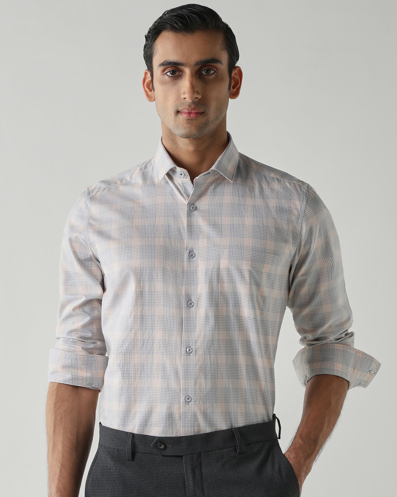 Orange/Grey shirts crafted in 100% cotton,