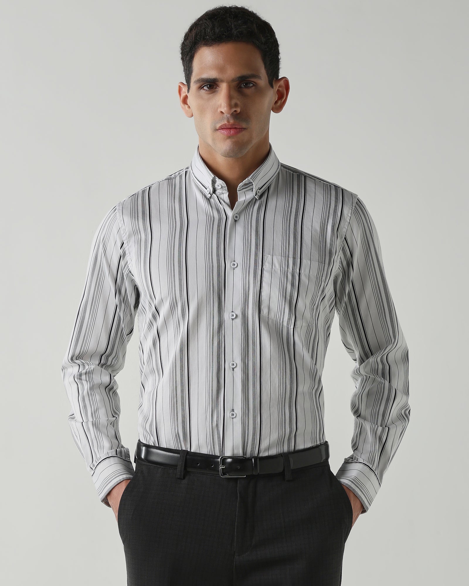 White/Black Pure Cotton Shirts for Men | Slim Fit Luxury Wear