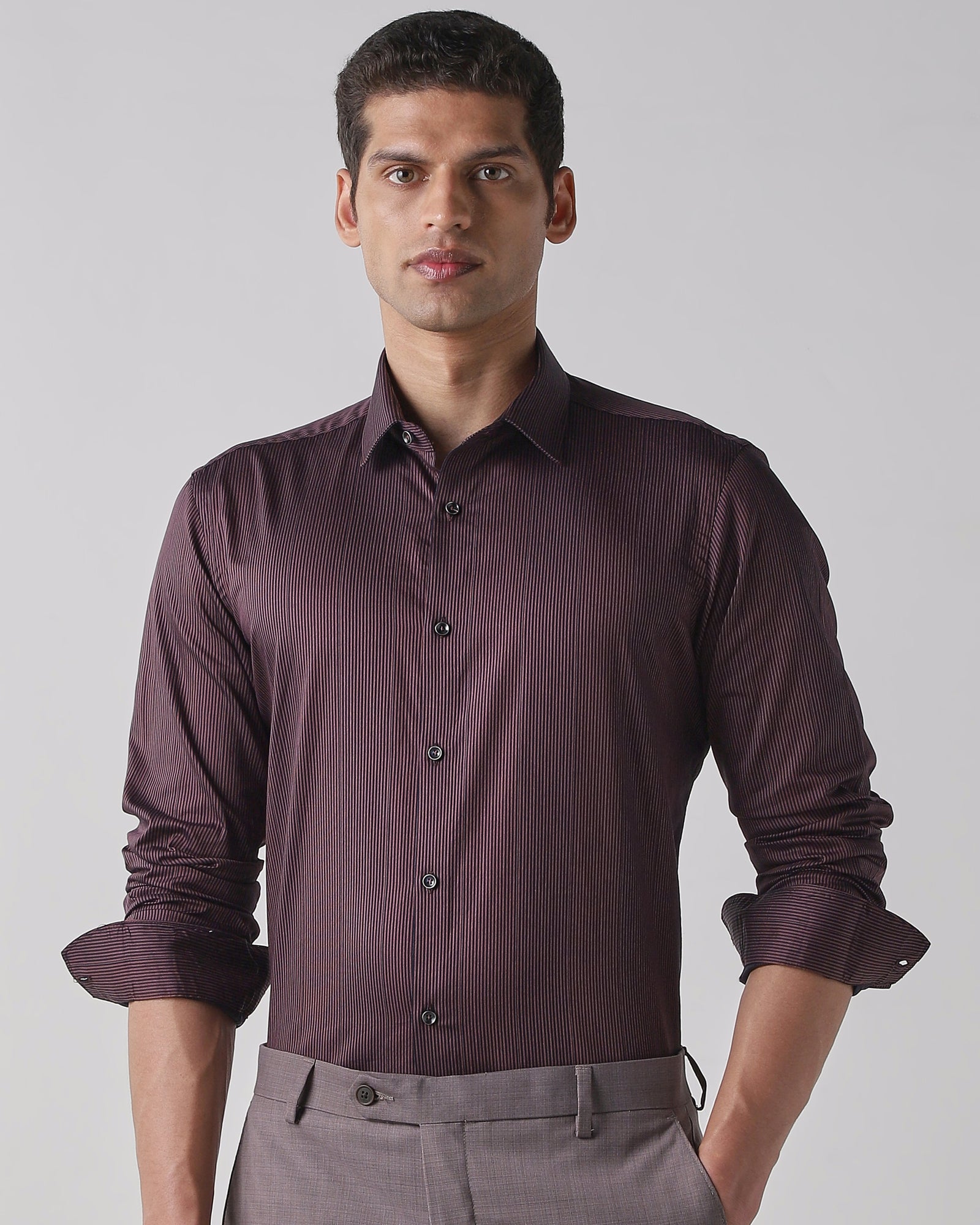 Burgundy 100% Cotton Regular Fit Shirt