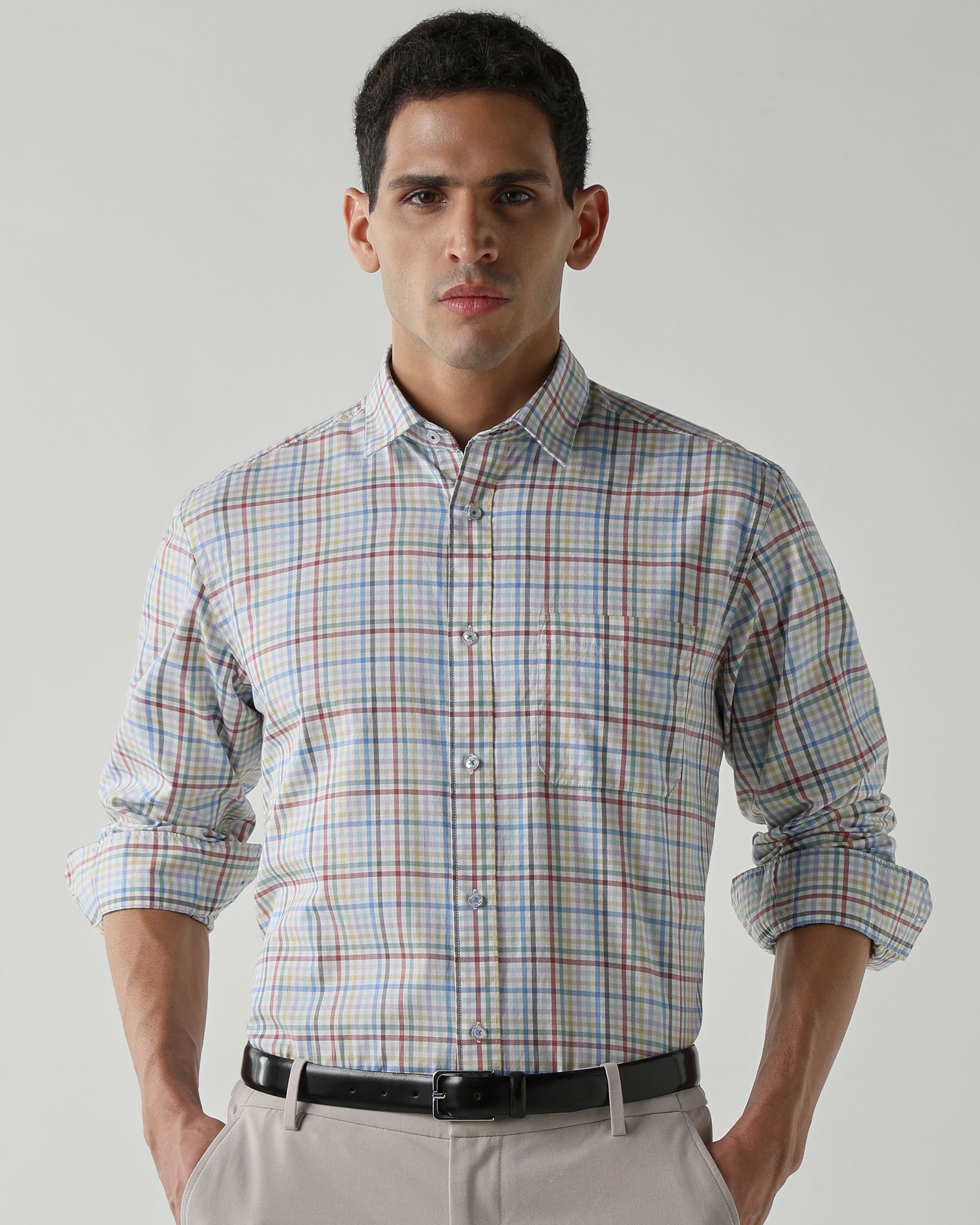 Multi 100% Cotton Checks Shirts For Men | Regular Fit Smart Casual Wear