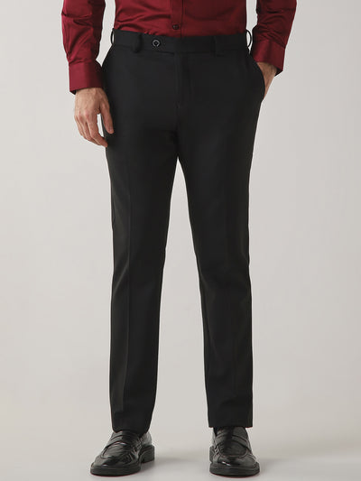 Black Cotton Blend Flat Front Slim Fit Formal Trouser
