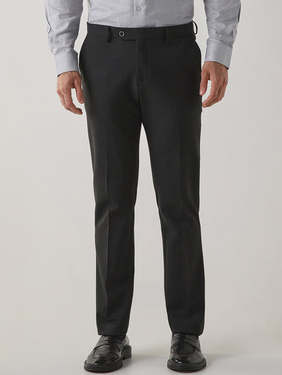 Dark Grey Cotton Blend Flat Front Slim Fit Formal Trouser