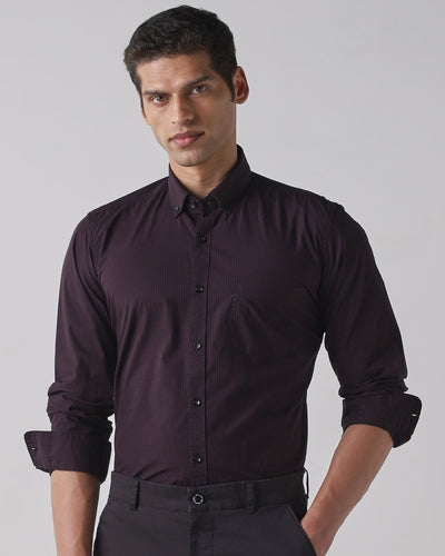 Wine 100% Cotton Regular Fit Shirt