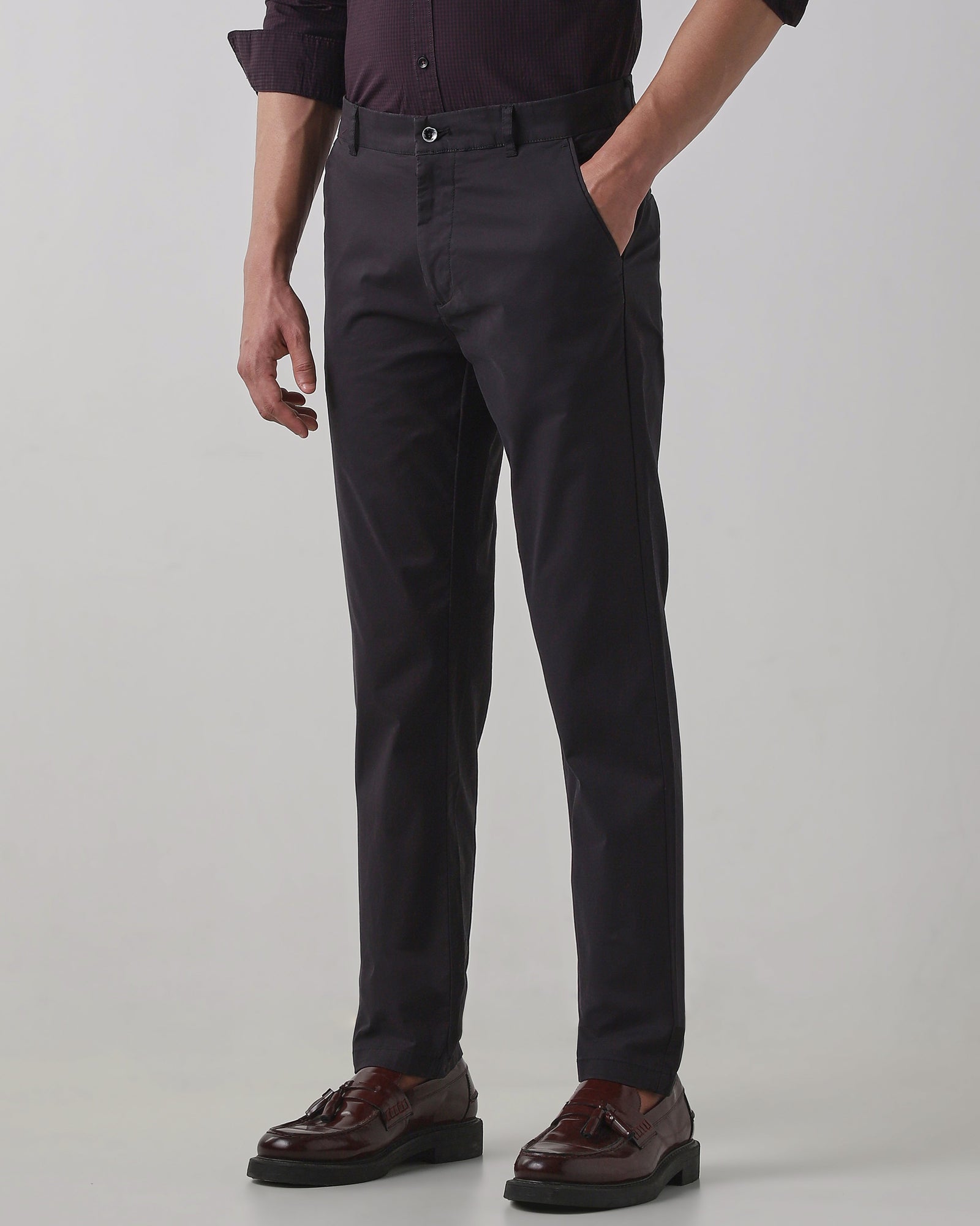 Black Cotton Stretch Regular Fit Trouser