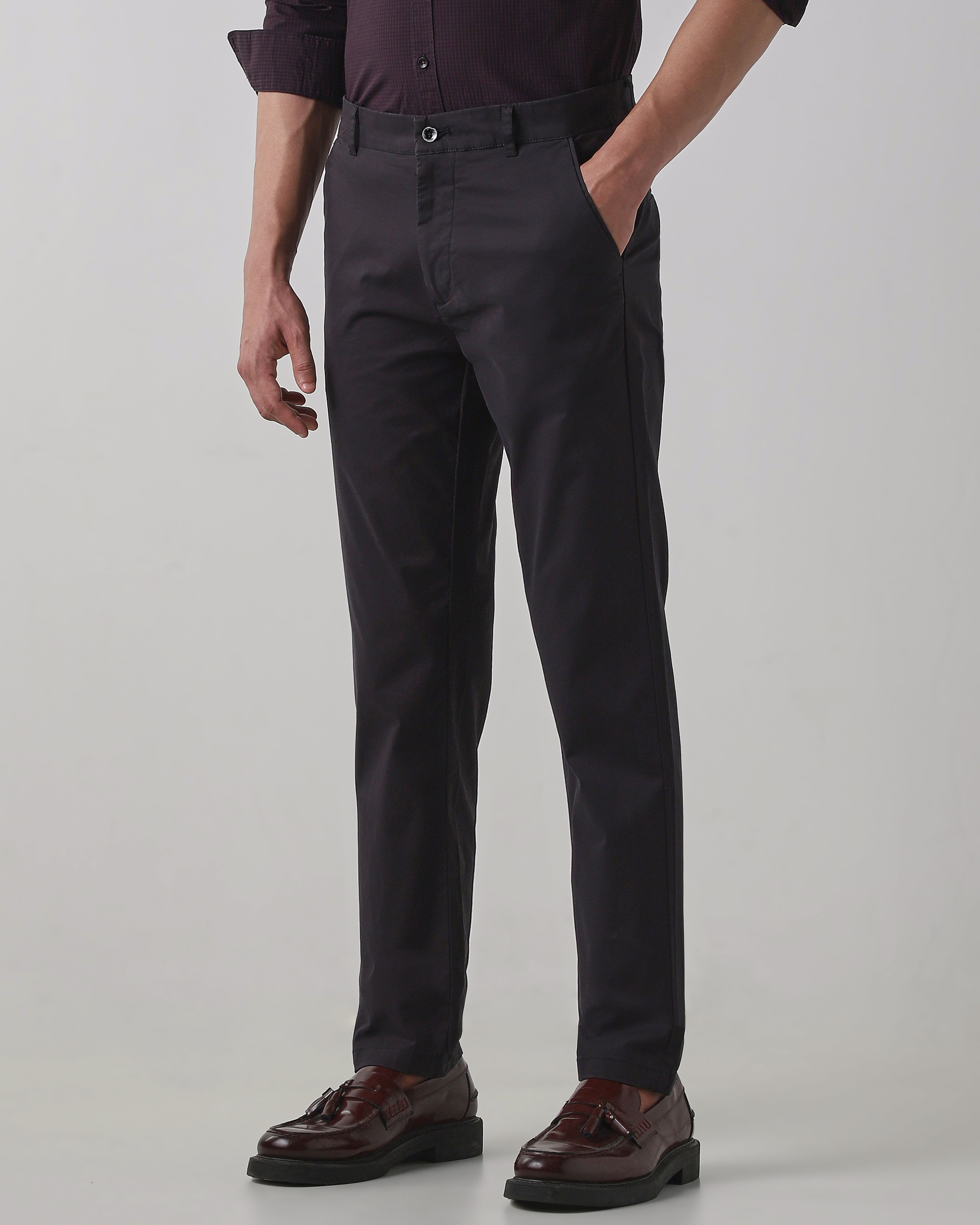 Black Cotton Stretch Regular Fit Trouser