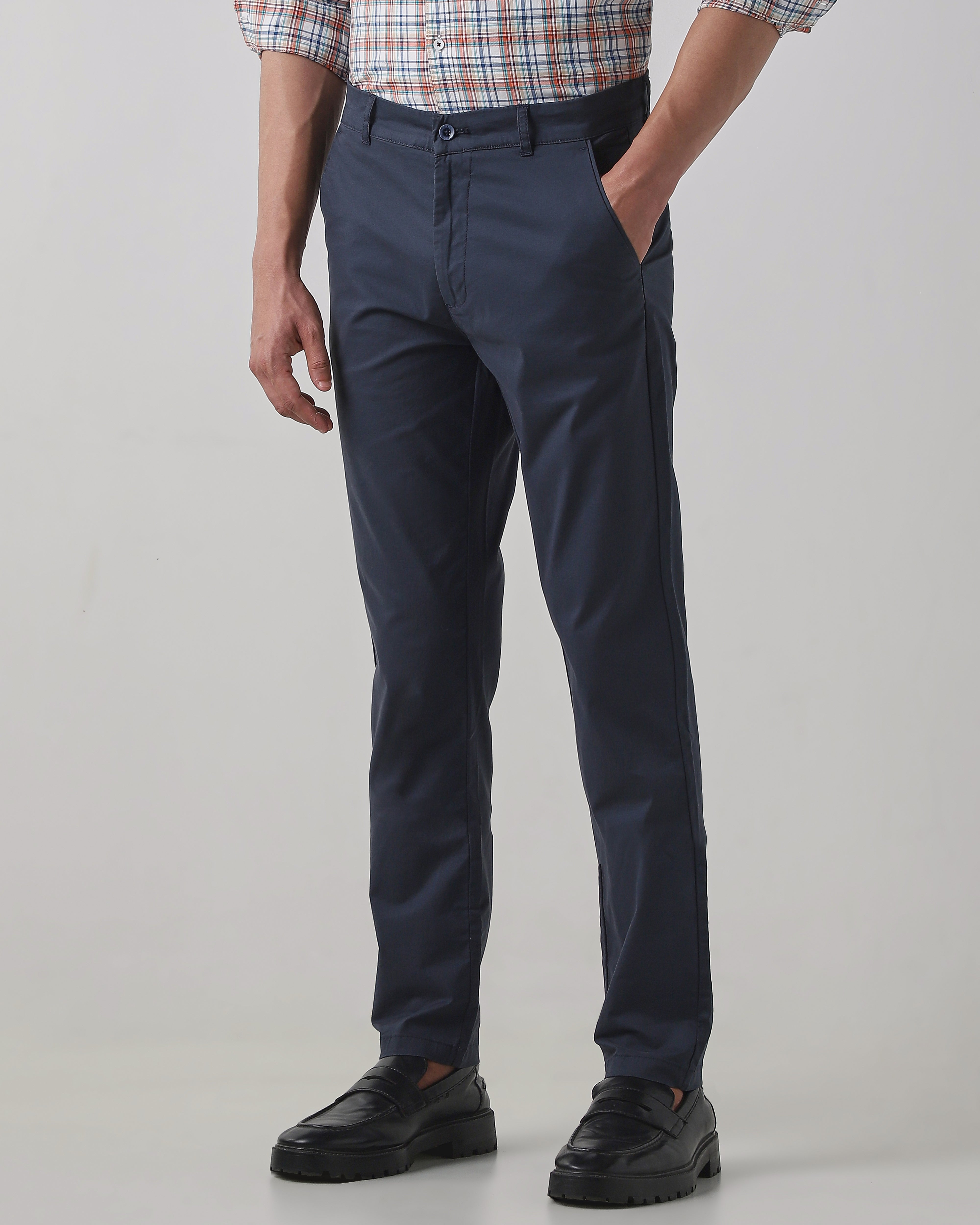 Navy Cotton Stretch Regular Fit Trouser
