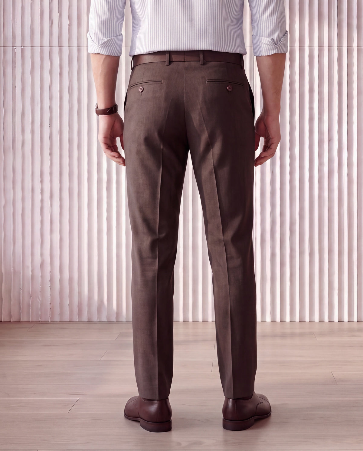 Men's Solid Poly Viscose Elastane Tailor Fit Formal Trousers-Brown