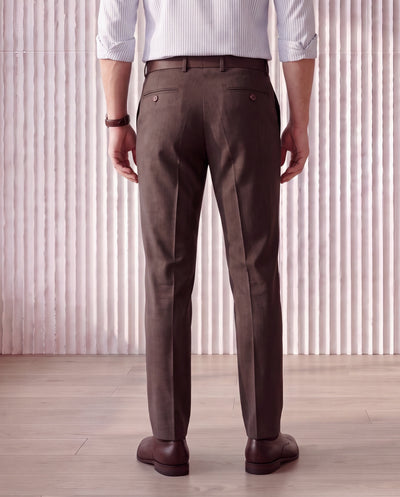 Men's Solid Poly Viscose Elastane Tailor Fit Formal Trousers-Brown