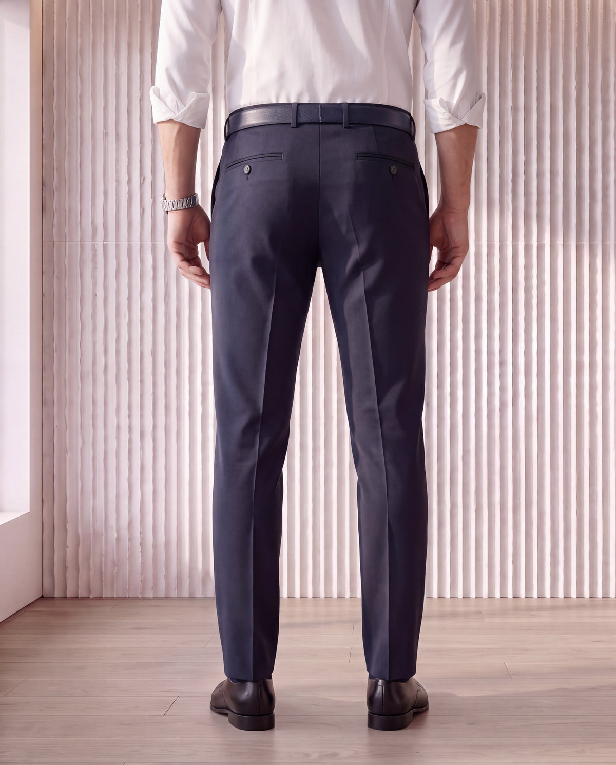 Men's Solid Poly Viscose Elastane Tailor Fit Formal Trousers-Blue
