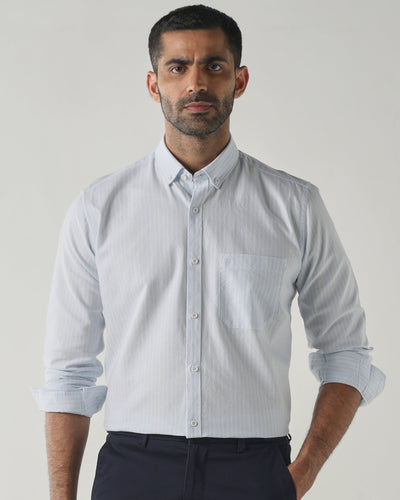 White/Sky Blue Slim fit Smart Casual Shirts