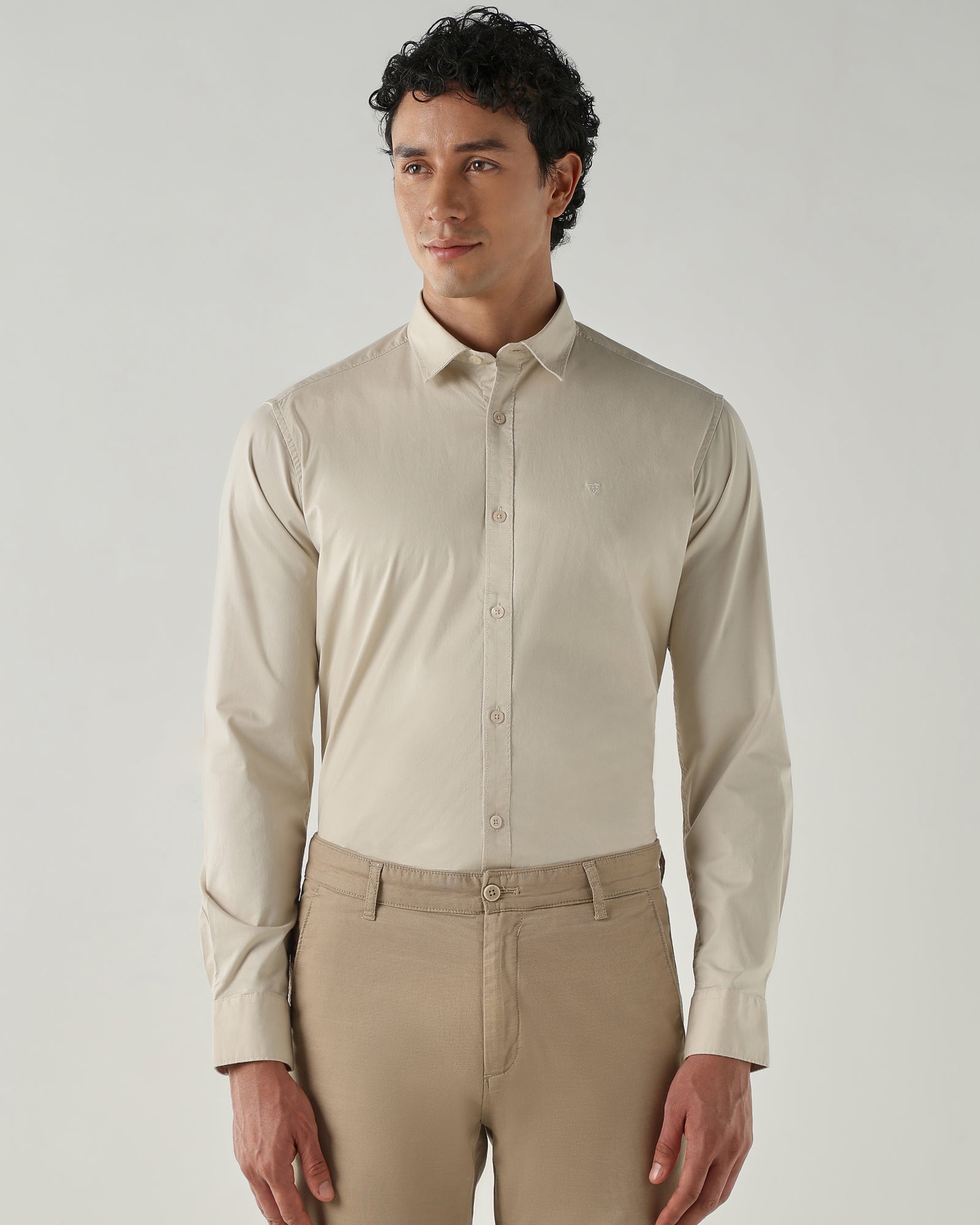 Men Slim Fit Shirts Cream