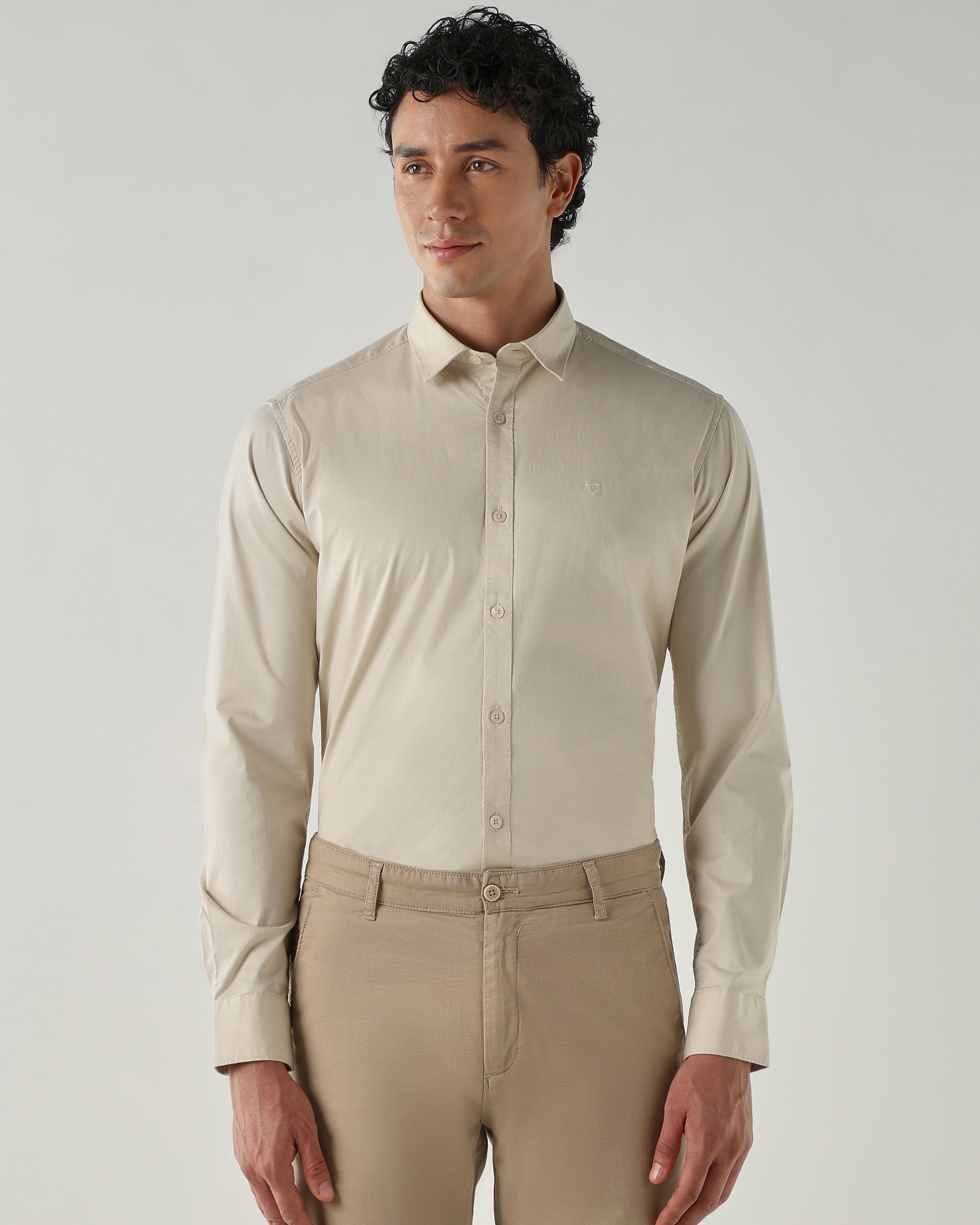 Men Slim Fit Shirts Cream