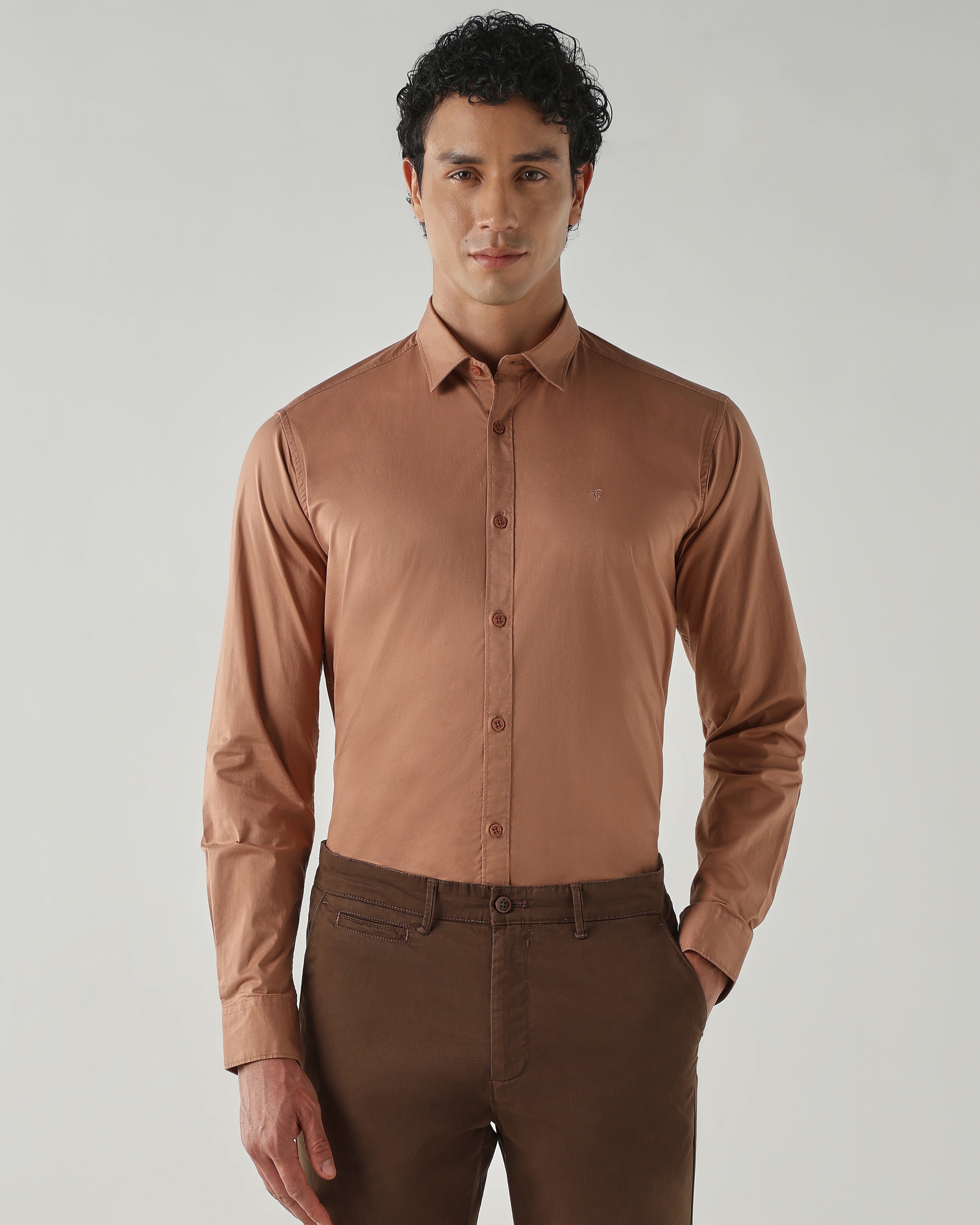 Men Slim Fit Shirts Mud Peach