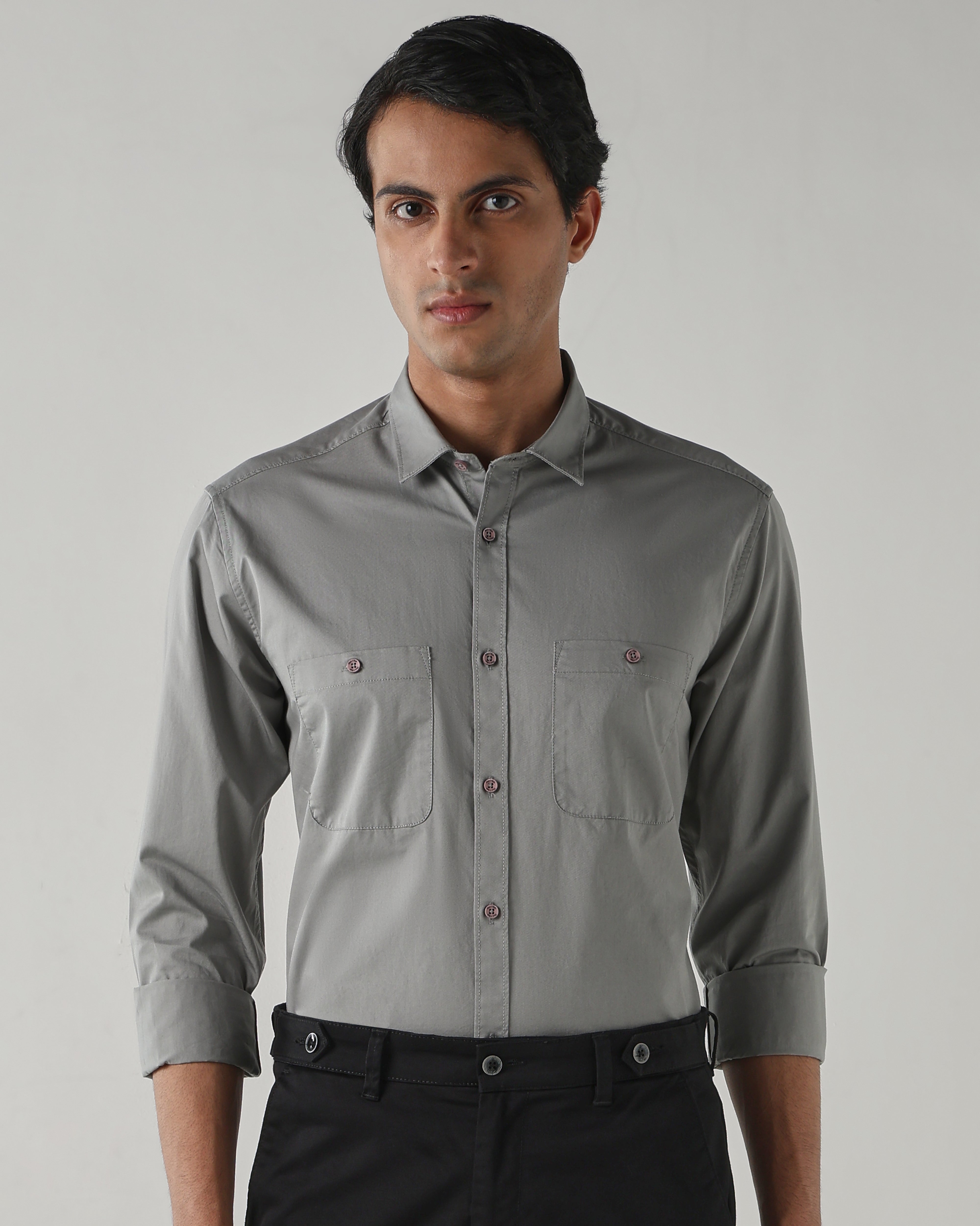 Men Slim Fit Shirt Grey
