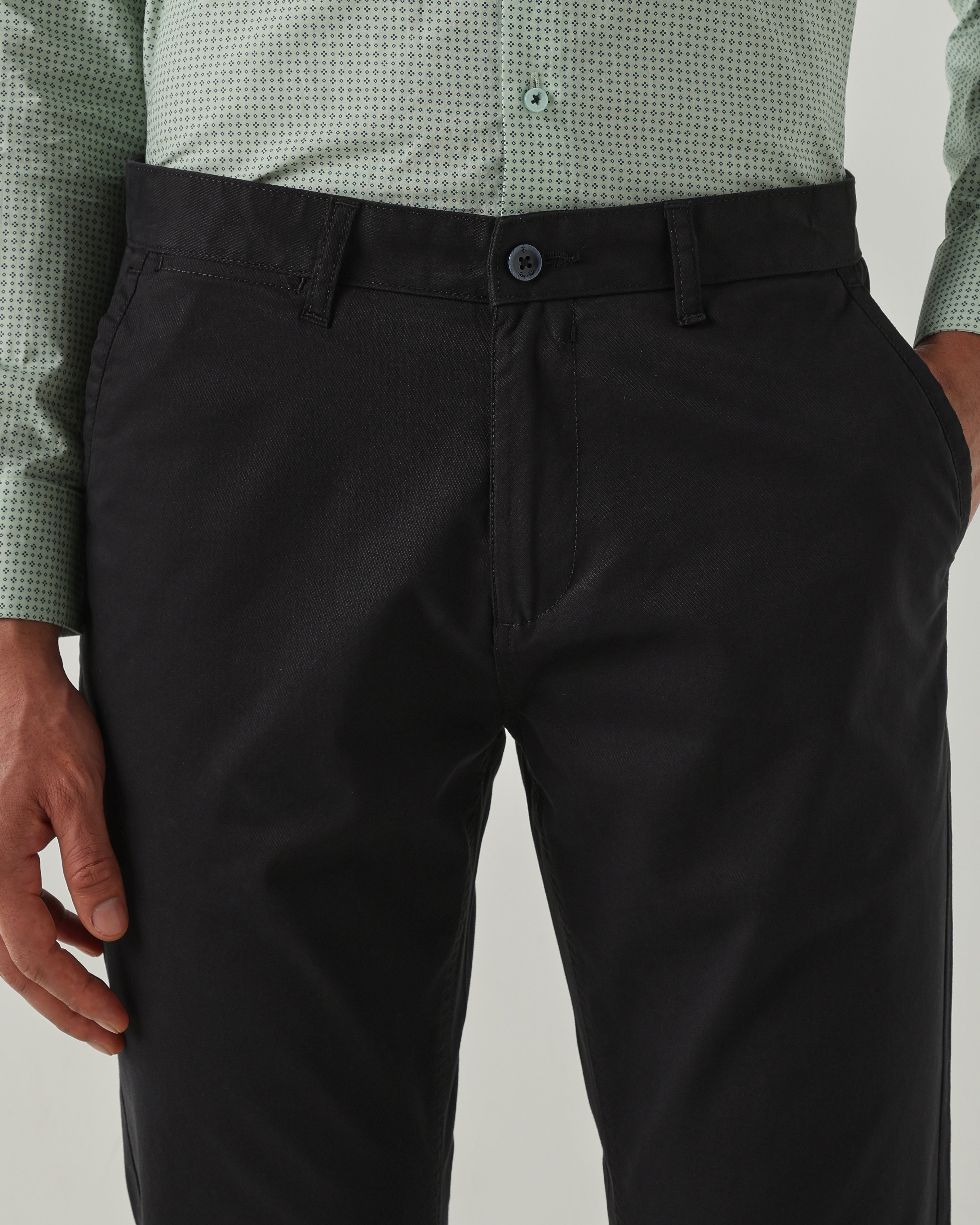 Men Regular Fit Trousers Black