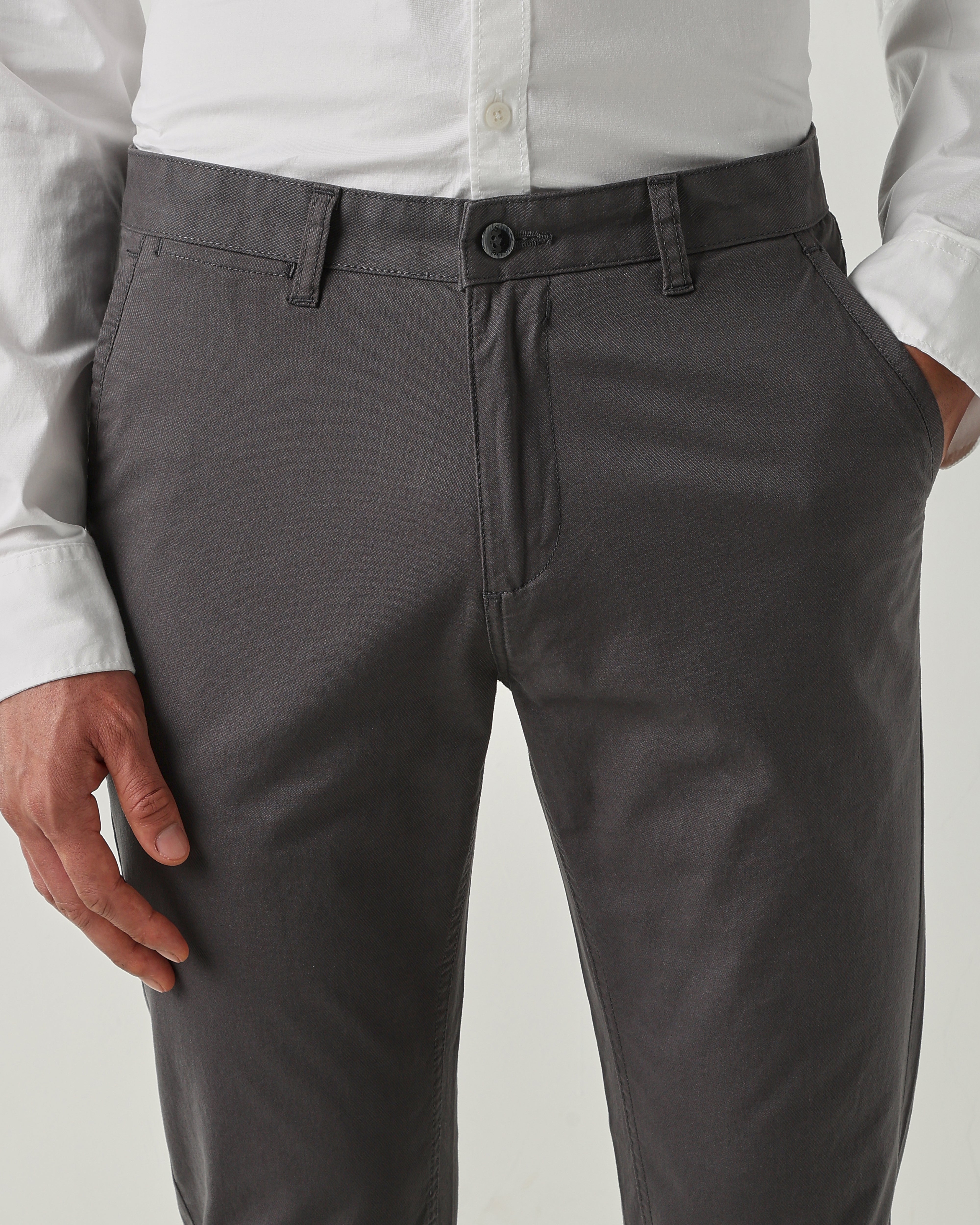 Men Regular Fit Trousers Steel