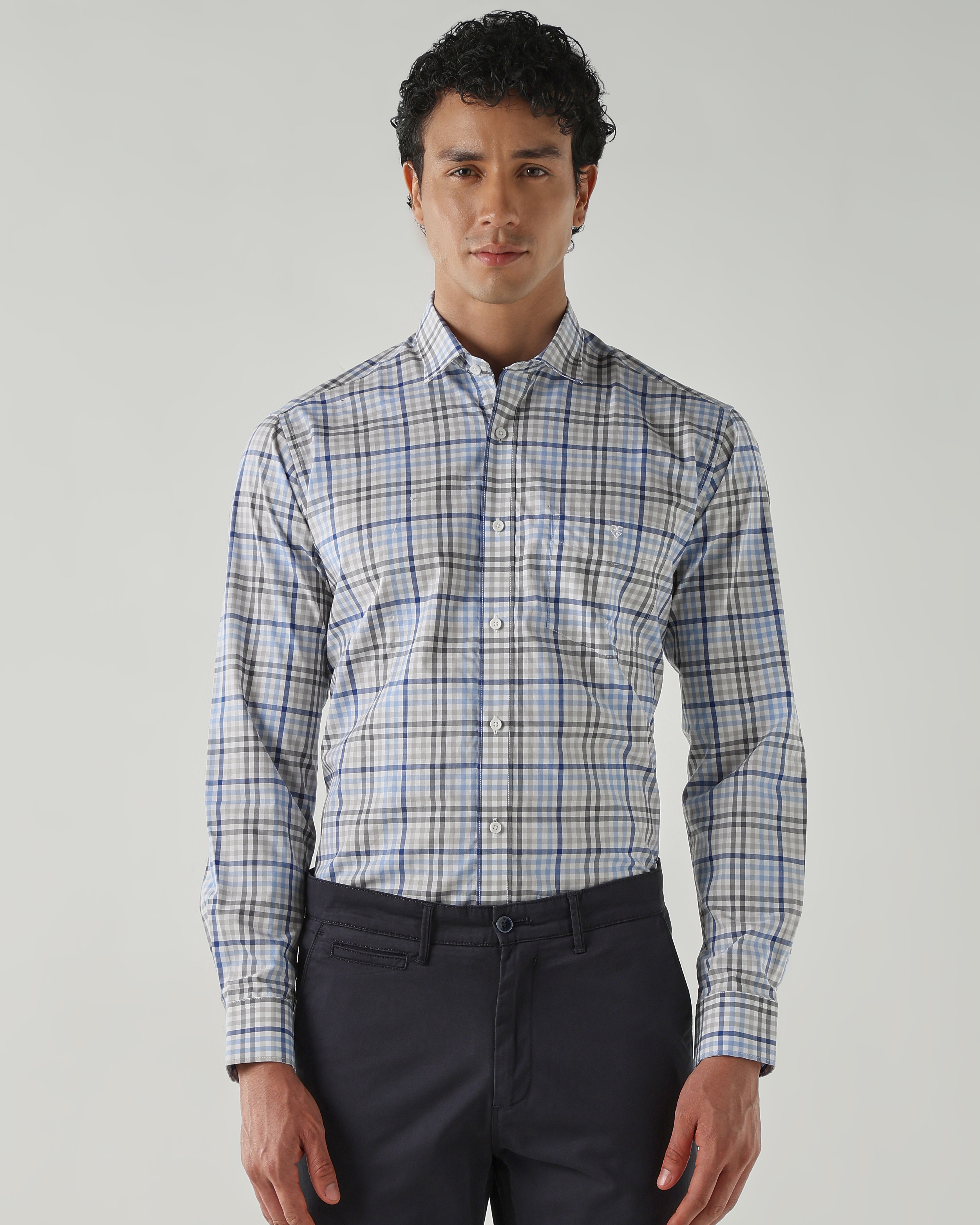 Men Slim Fit Shirts Grey/Blue/White