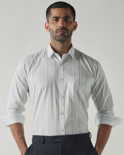 White/Blue Slim Fit Formal Essential Shirts