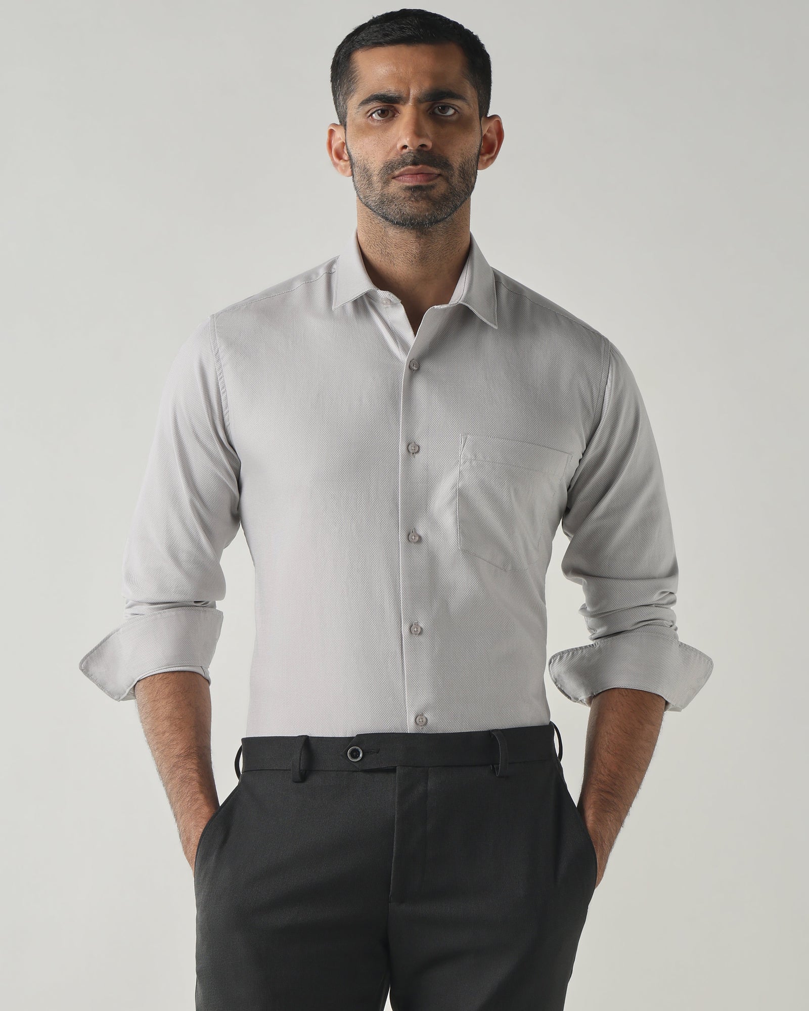 Lt Grey Slim Fit Fashion Formal Shirts