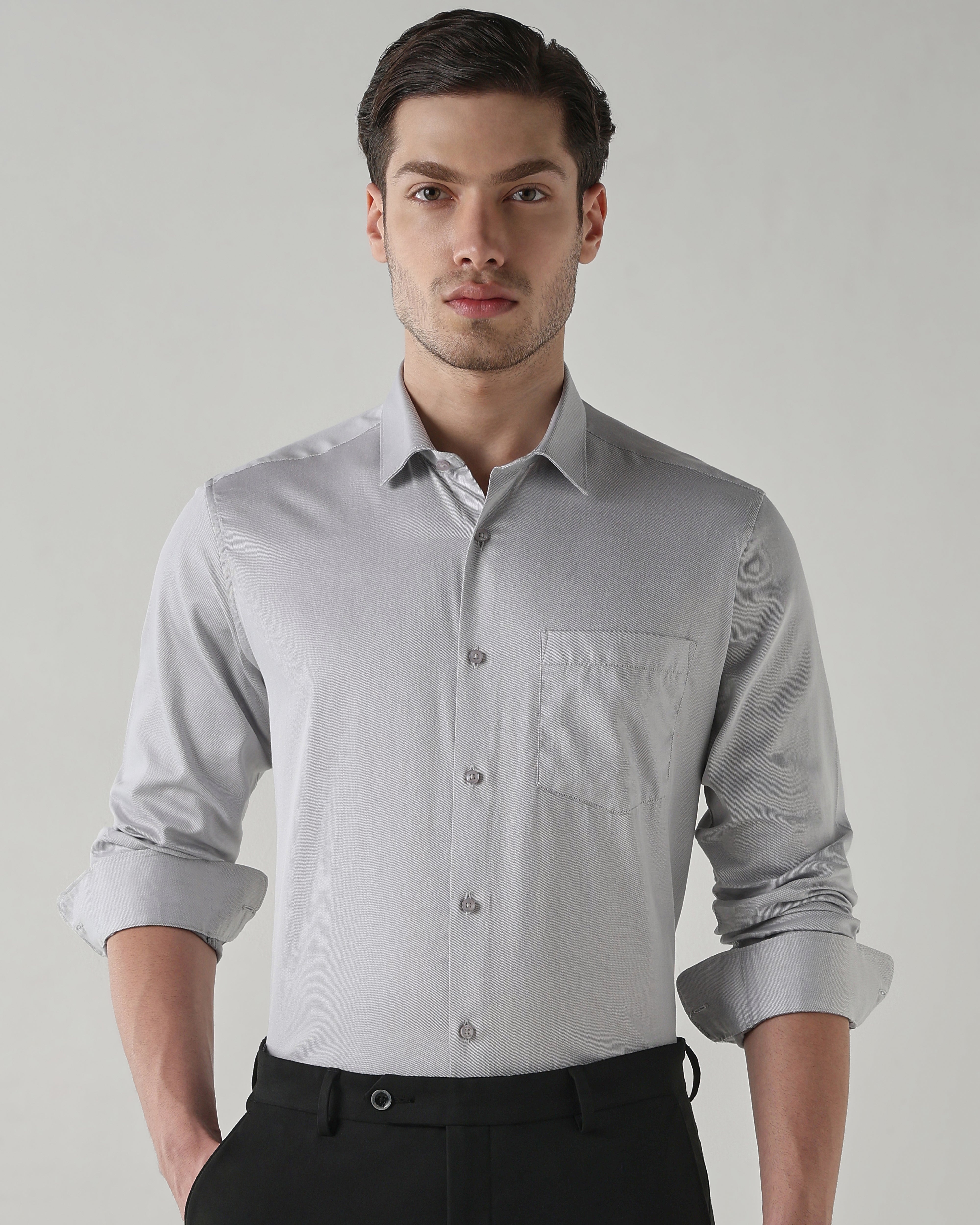 Men Regular Fit Shirt Light Grey