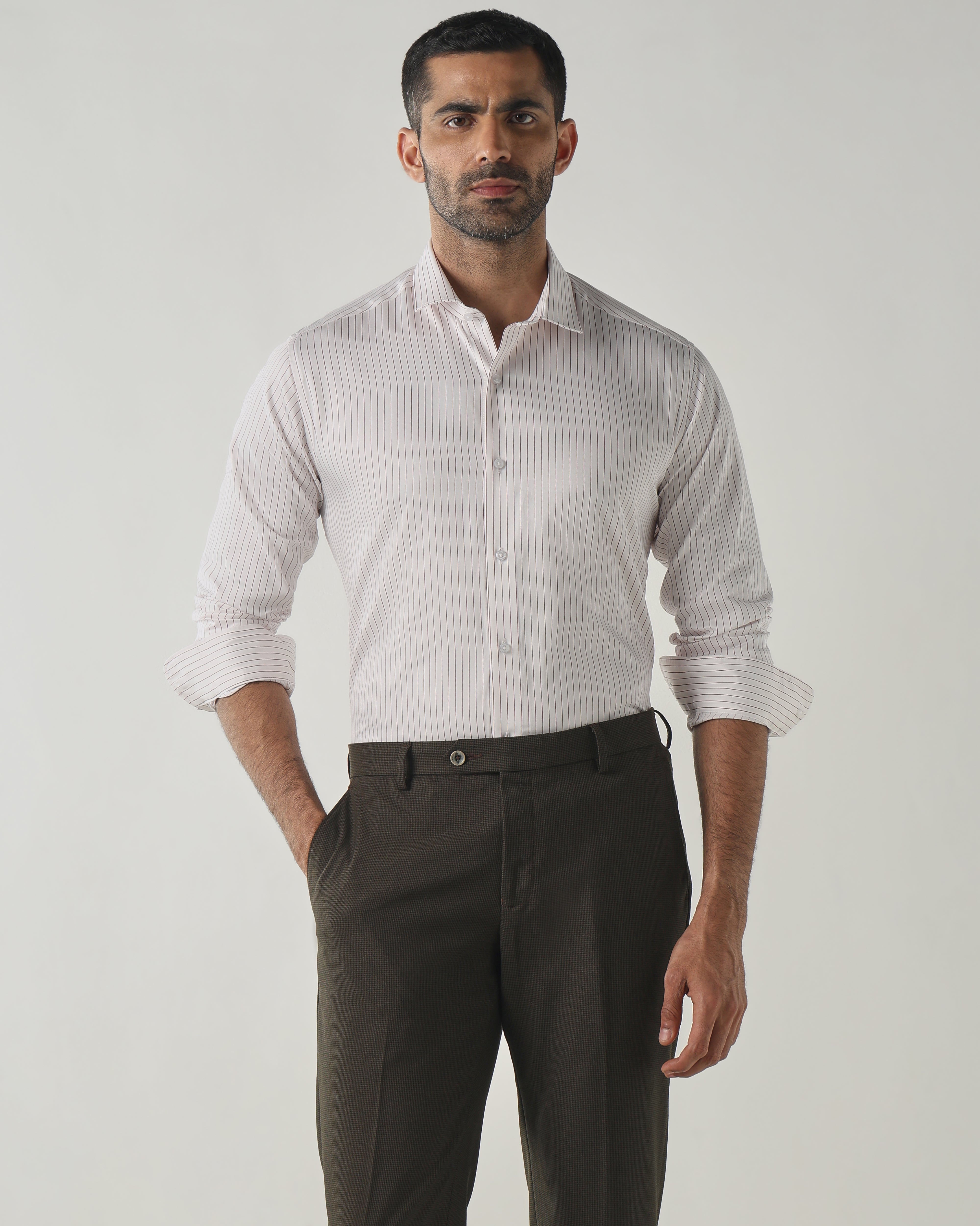 White/Maroon Slim Fit Fashion Formal Shirts