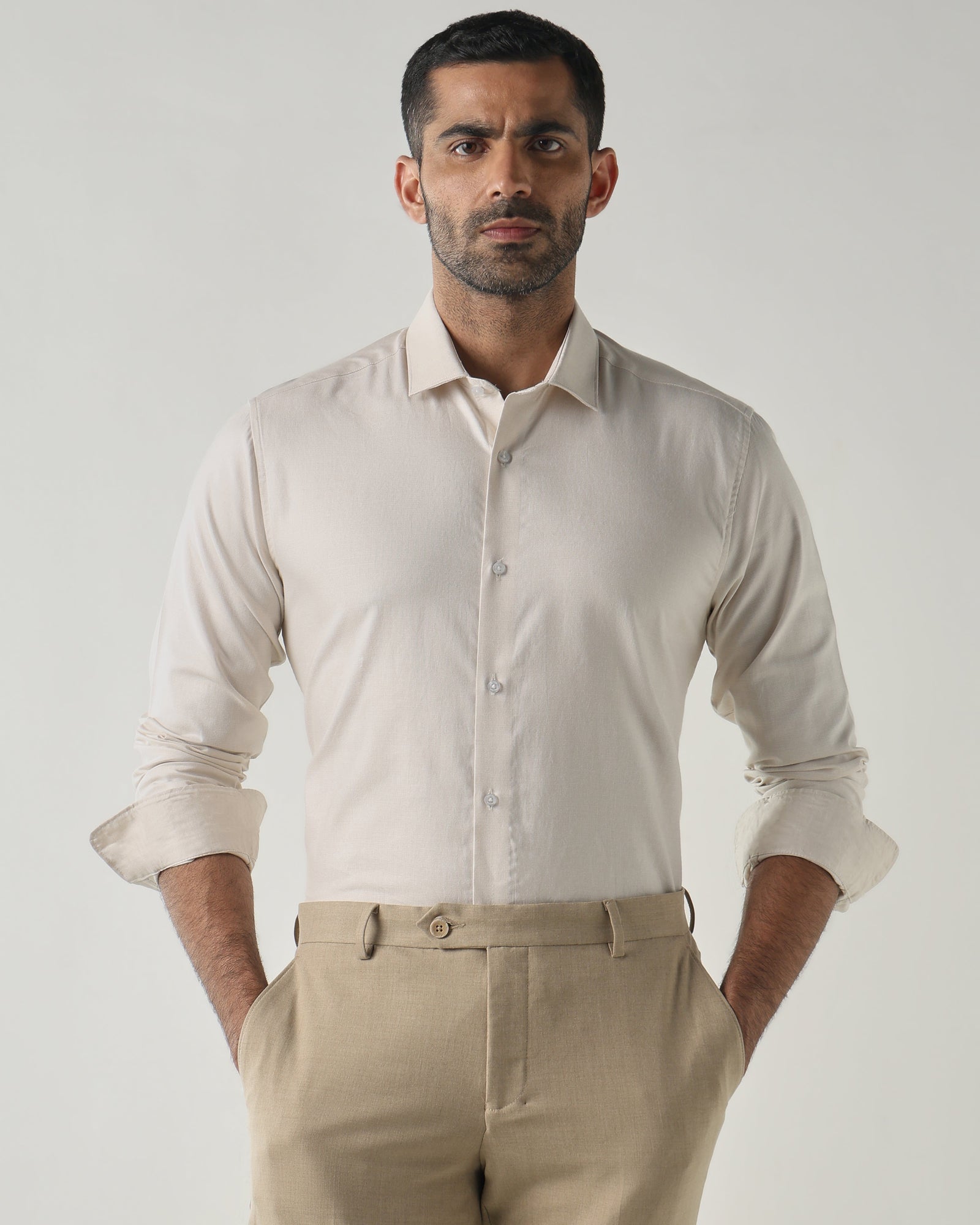 Beige Slim Fit Formal Essential Shirts
