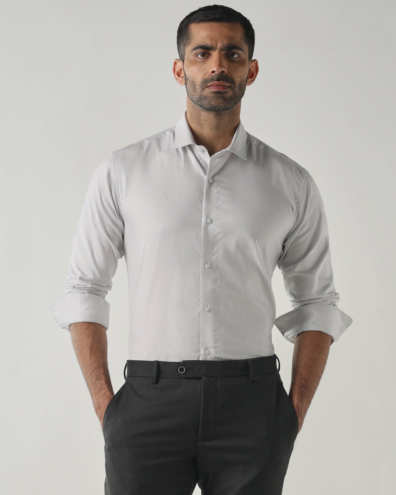 Lt Grey Slim Fit Formal Essential Shirts