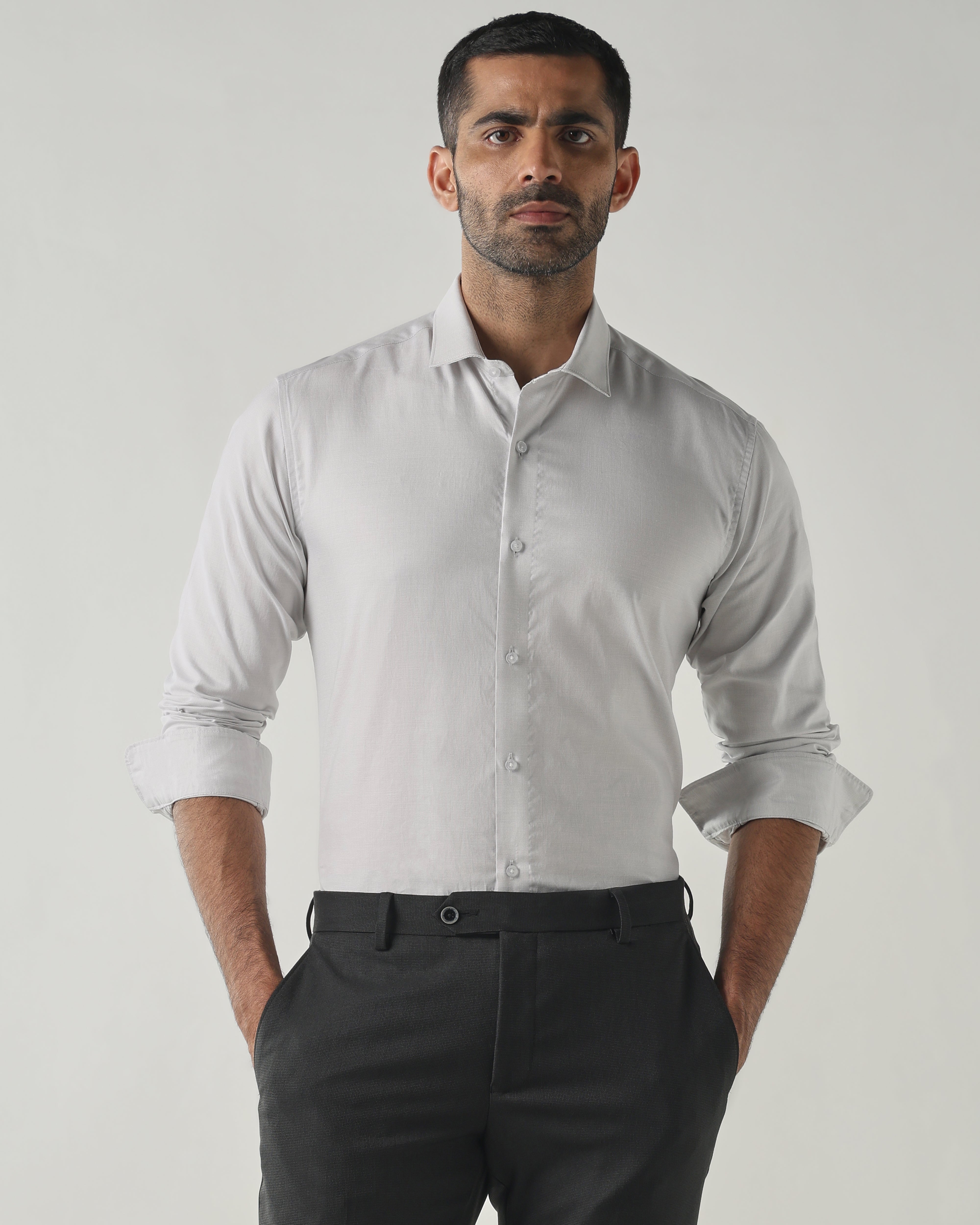 Lt Grey Slim Fit Formal Essential Shirts
