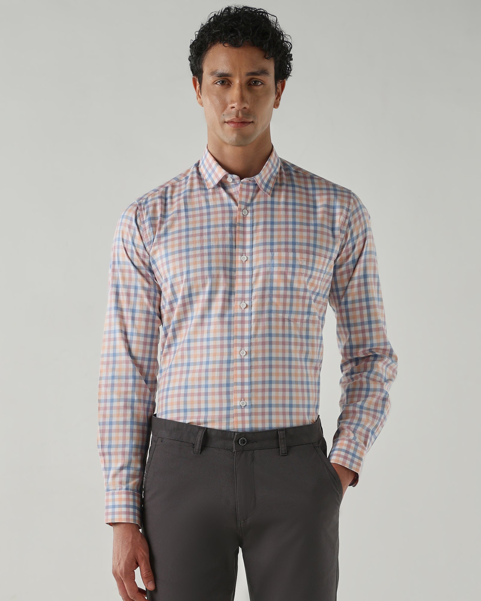 Men Slim Fit Shirts Orange/Blue/Pink