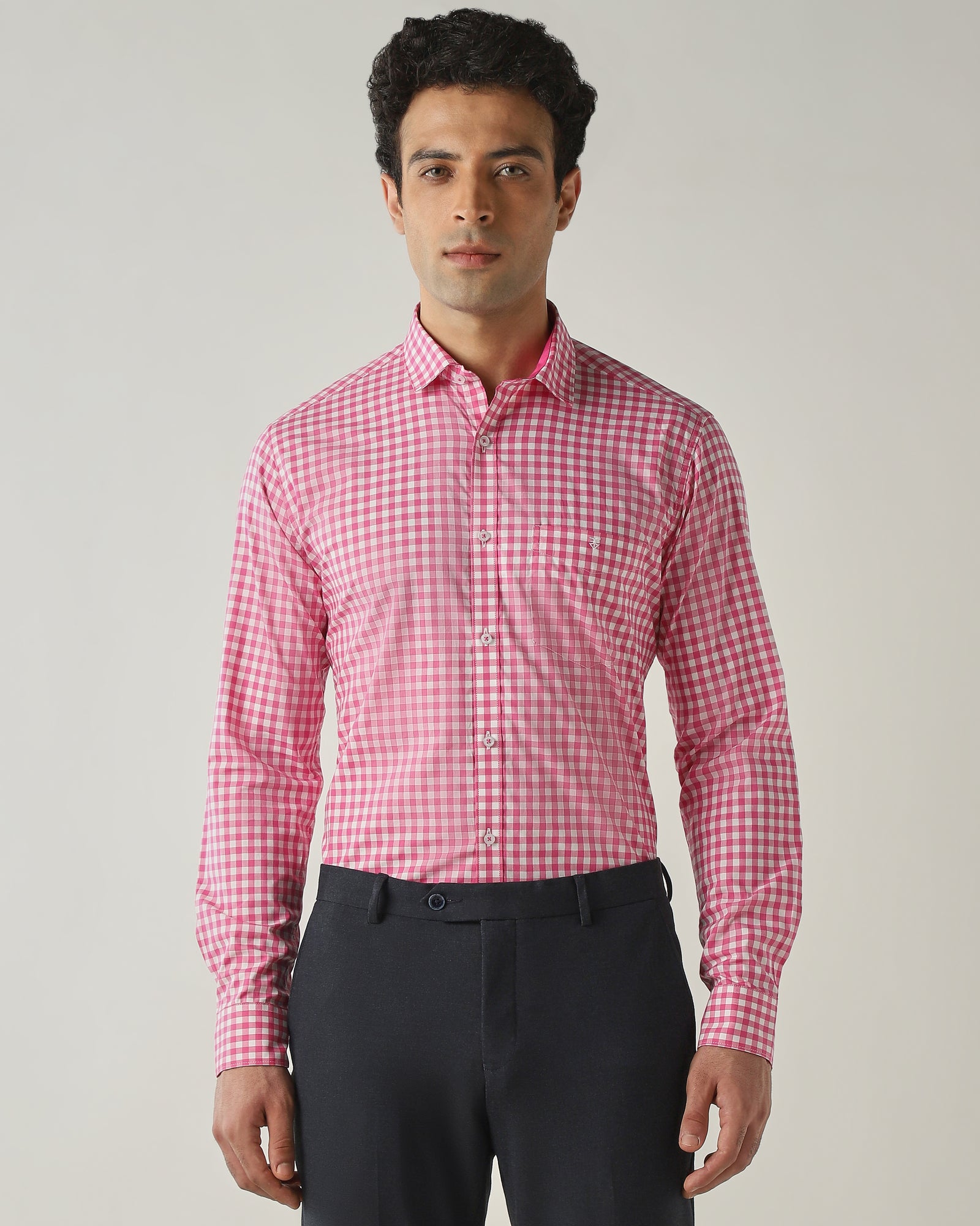 Shirt Pink/White Slim Fit 100% Cotton