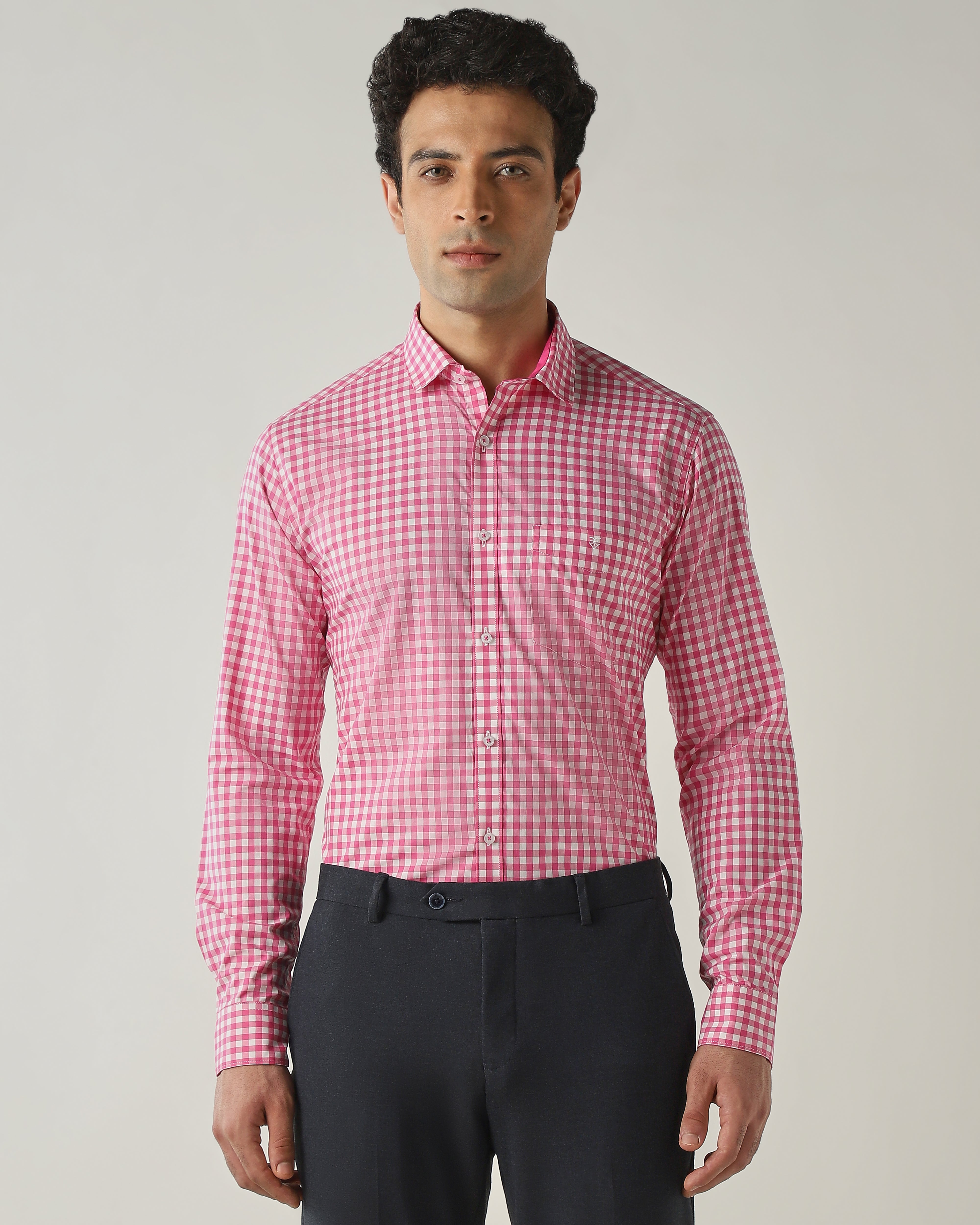 Shirt Pink/White Slim Fit 100% Cotton