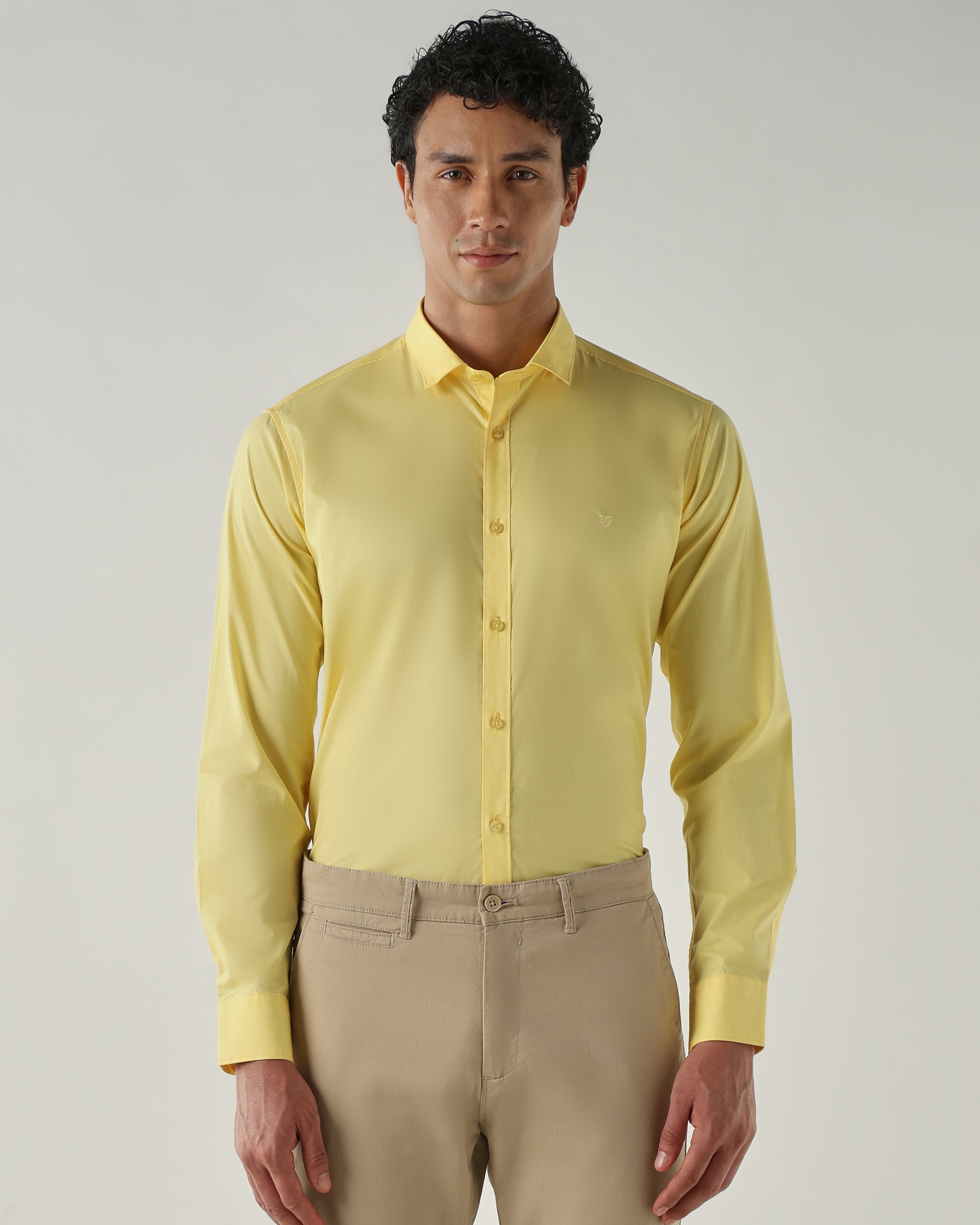 Men Slim Fit Shirts Yellow