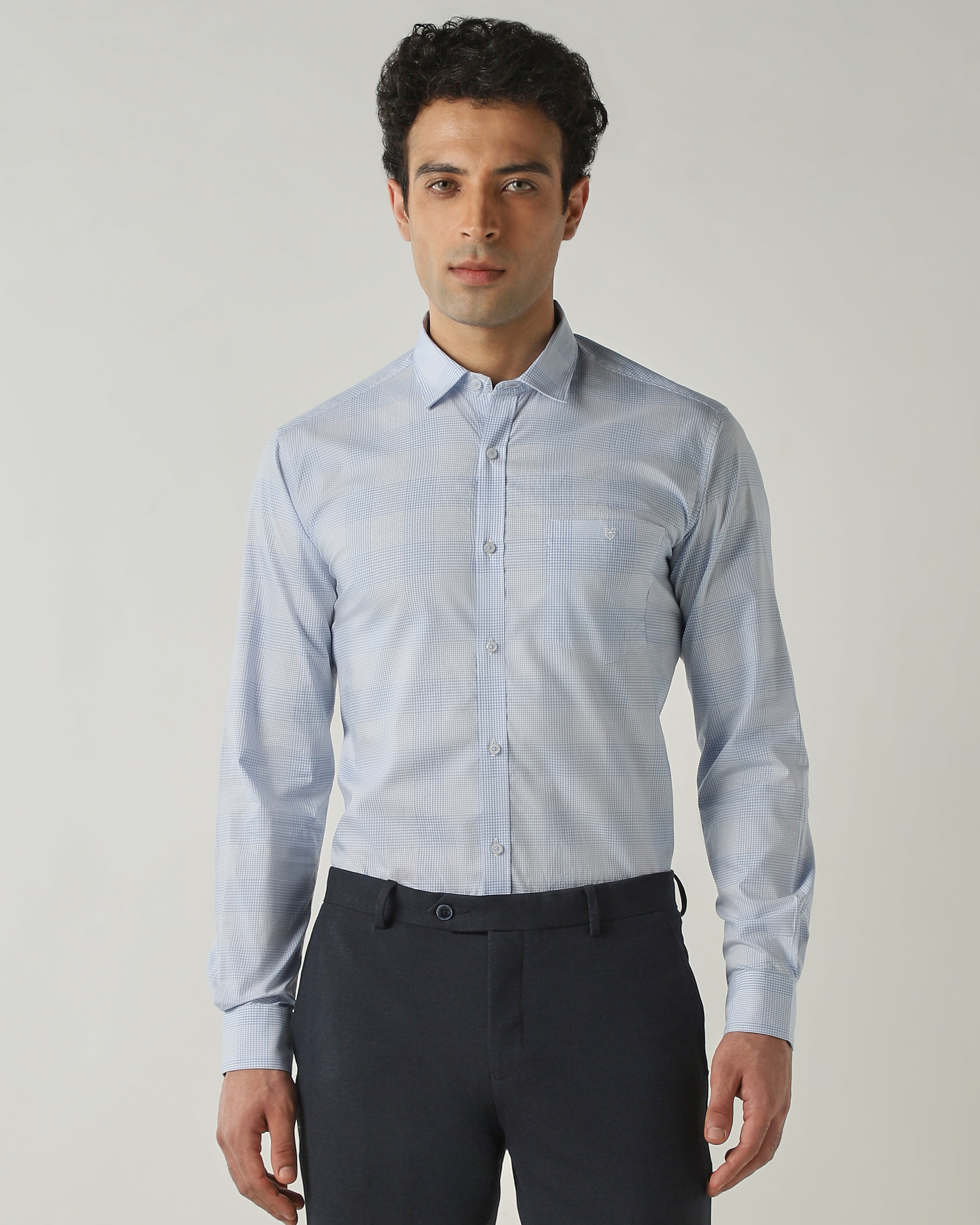 Shirt Blue/White Slim Fit 100% Cotton