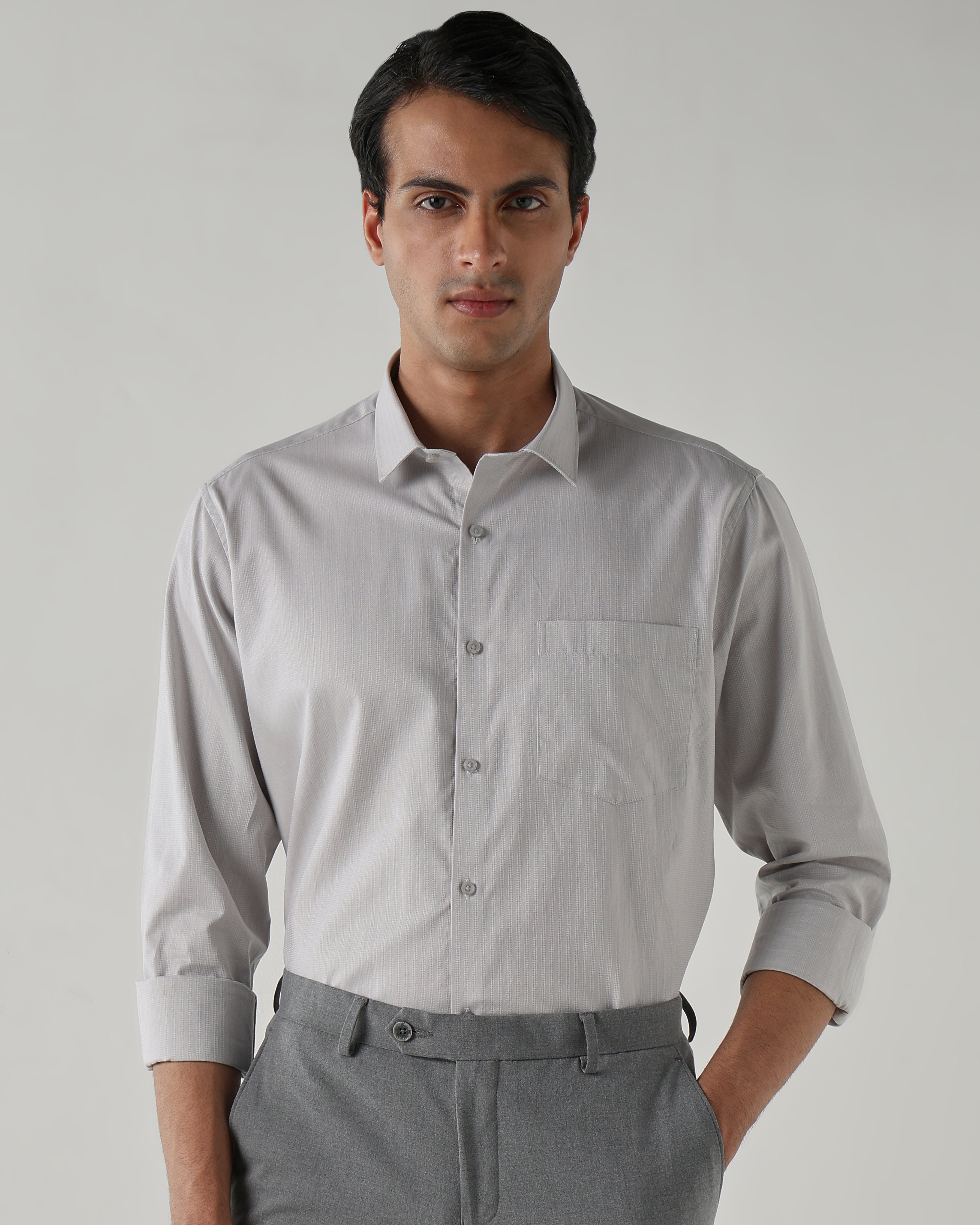 Men Regular Fit Shirt Light Grey