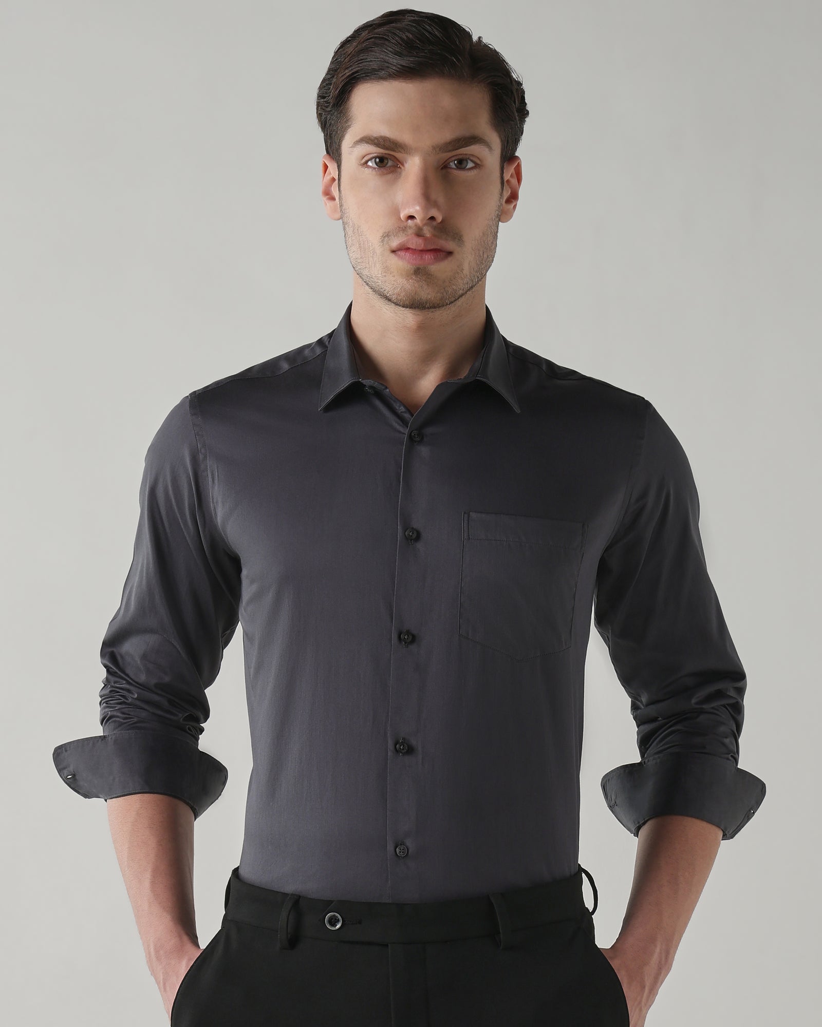 Men Slim Fit Shirt Black