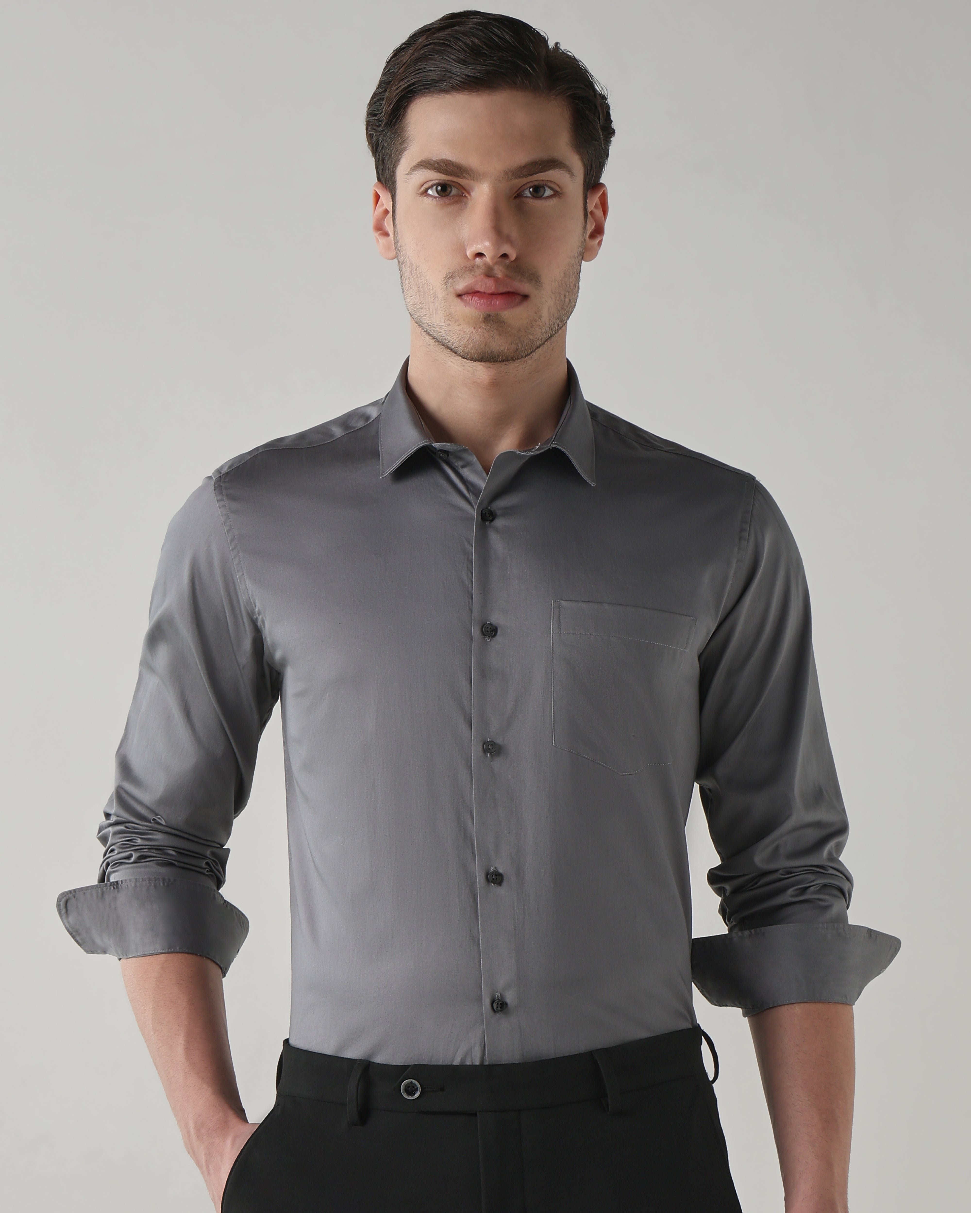 Men Slim Fit Shirt Grey