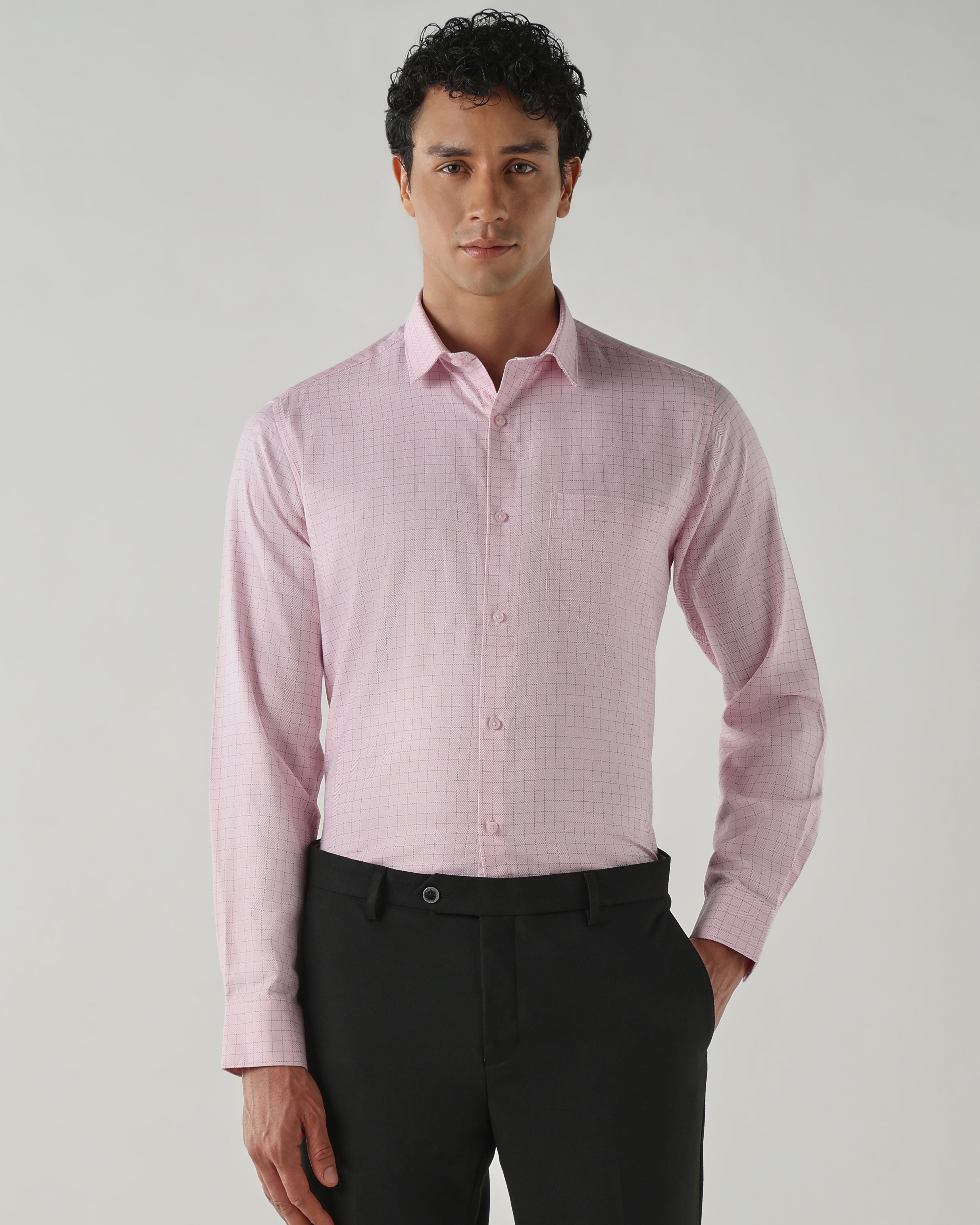 Men Slim Fit Shirts Pink