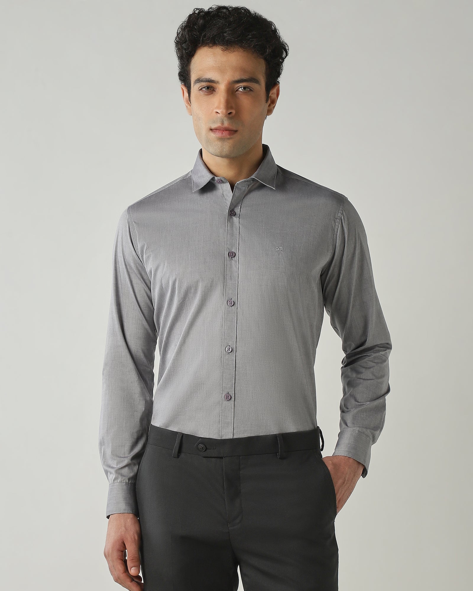 Shirt Lt Grey Slim Fit 100% Cotton