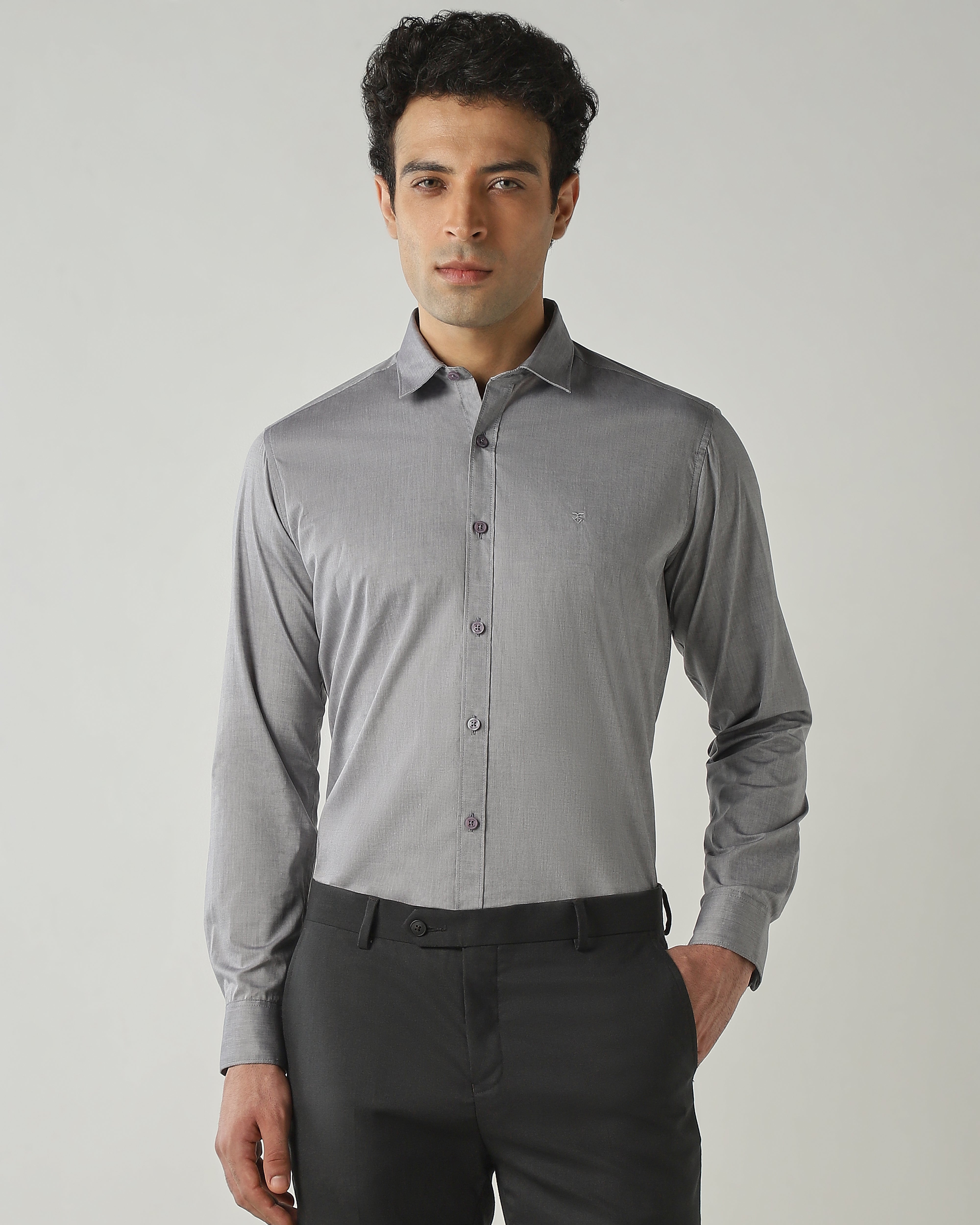 Shirt Lt Grey Slim Fit 100% Cotton