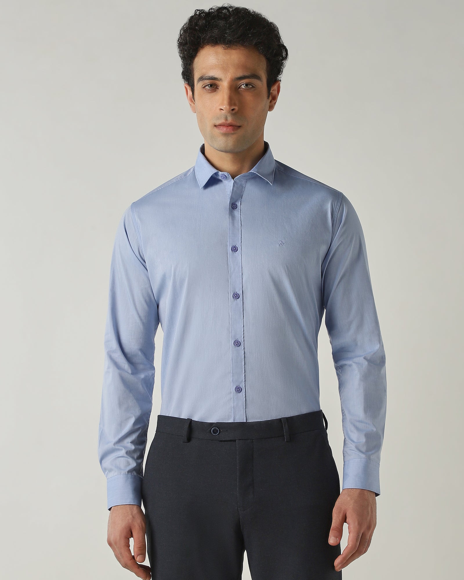 Shirt Sky Blue Slim Fit 100% Cotton