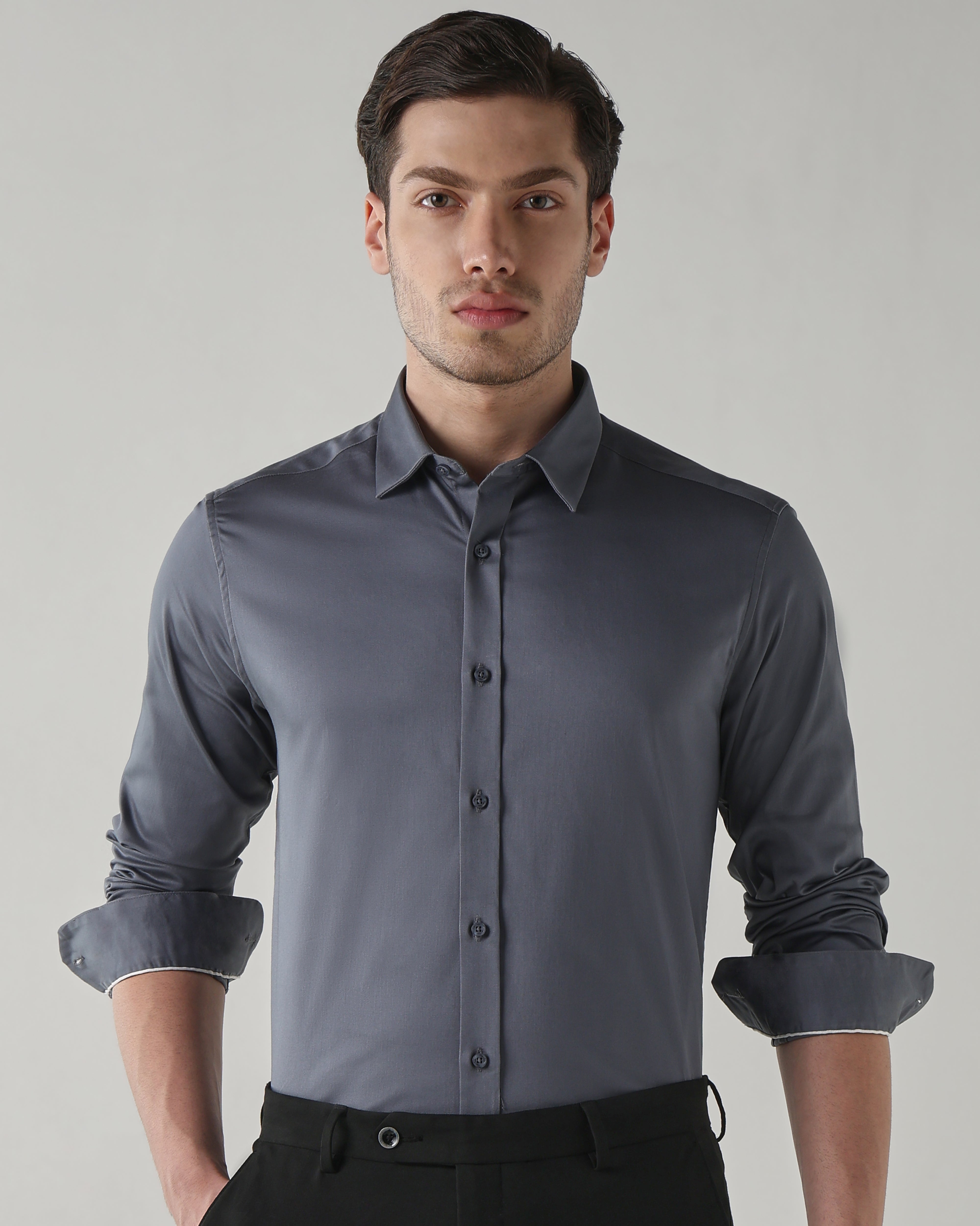 Men Regular Fit Shirt Mercury Grey