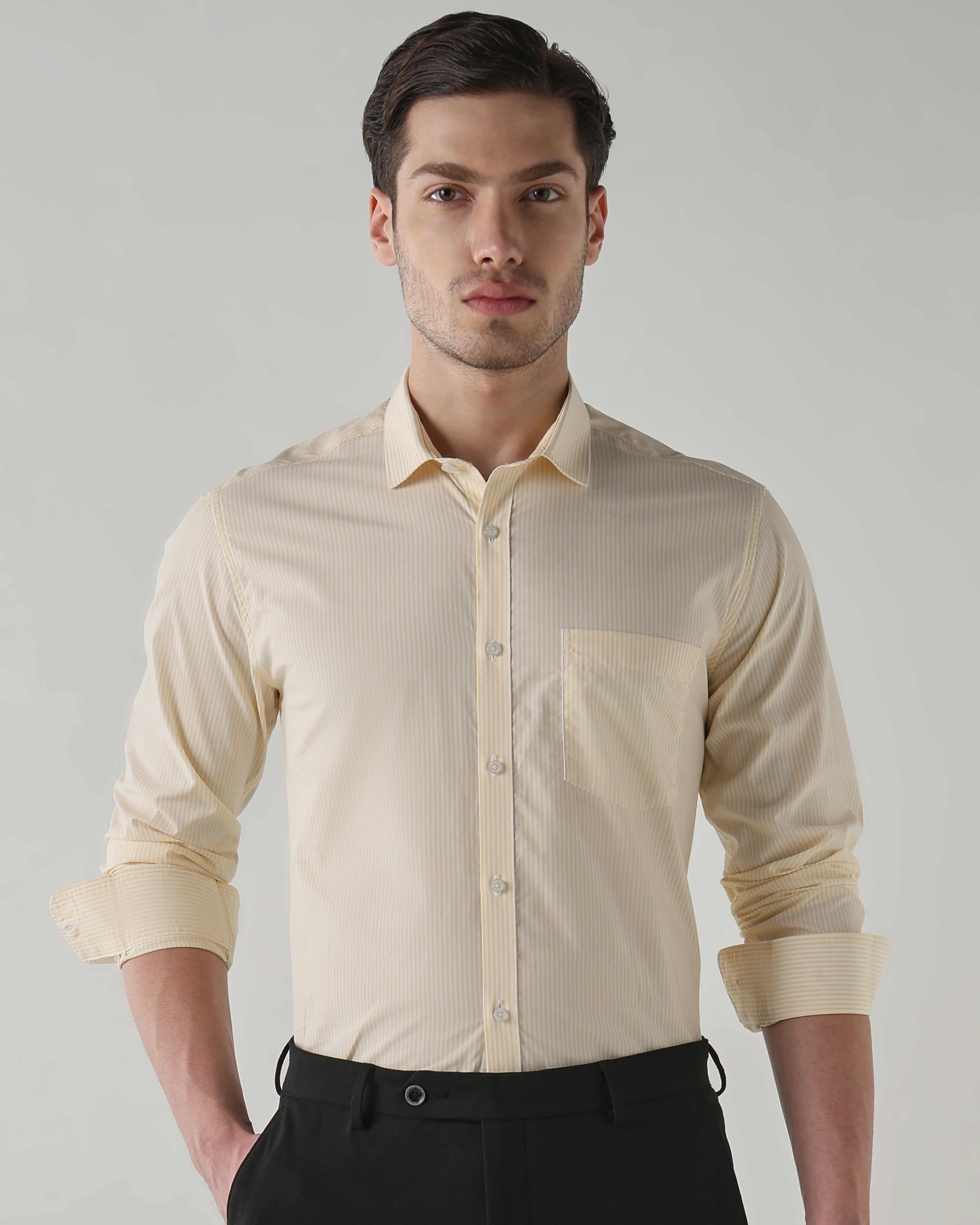 Men Regular Fit Shirt White/Light Yellow