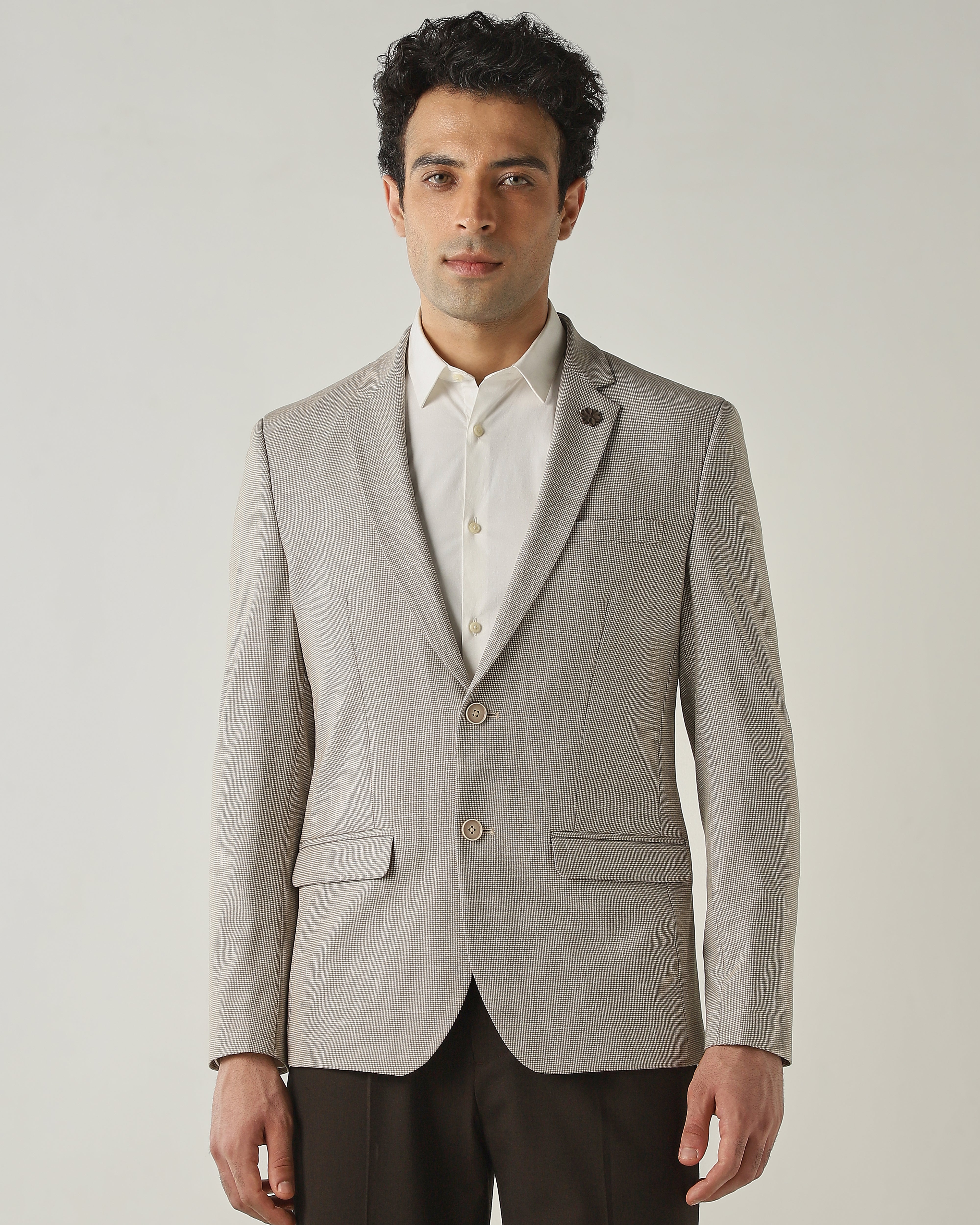 Blazer Brown Slim Fit Polyviscose