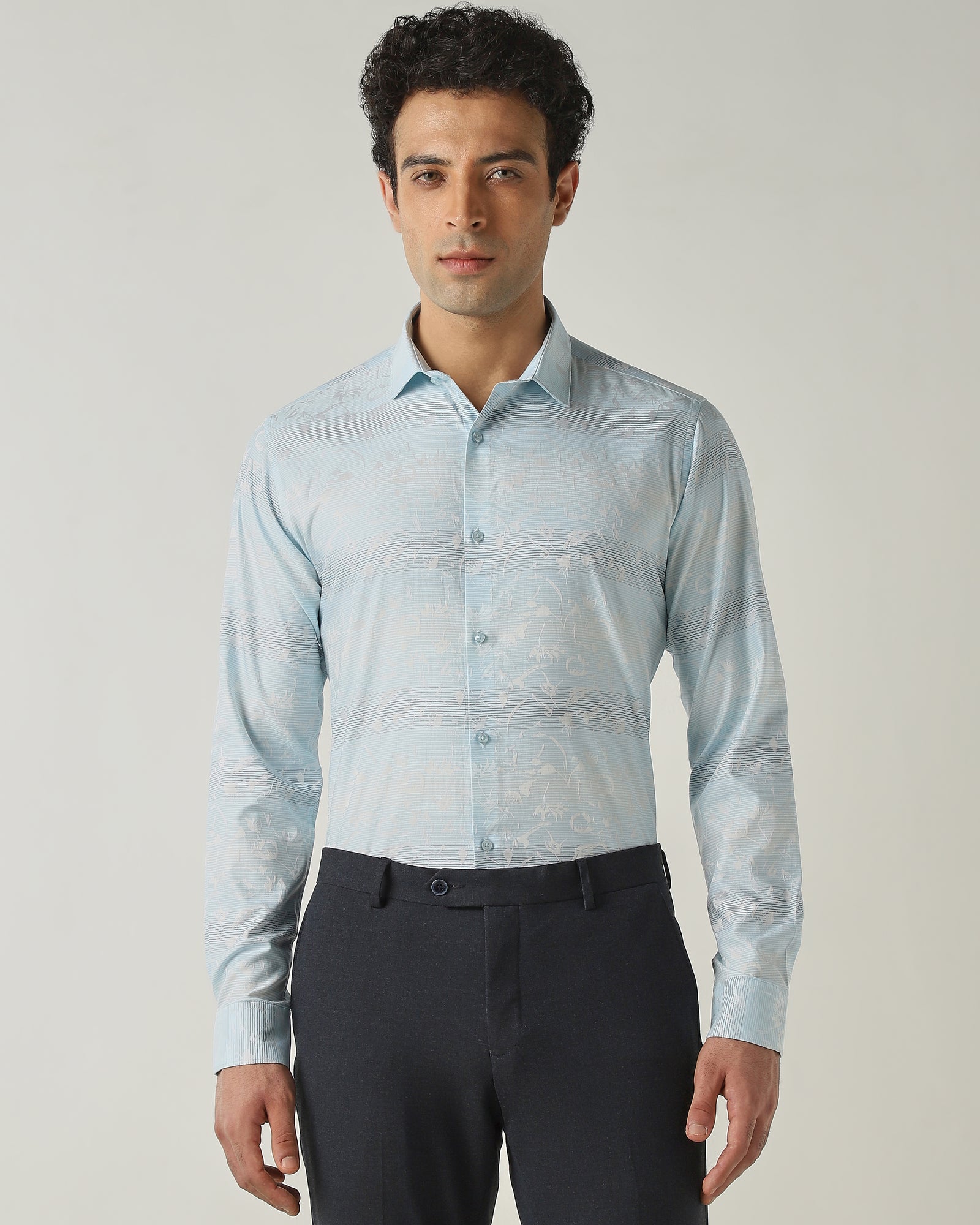 Shirt Sky Blue Slim Fit 100% Cotton
