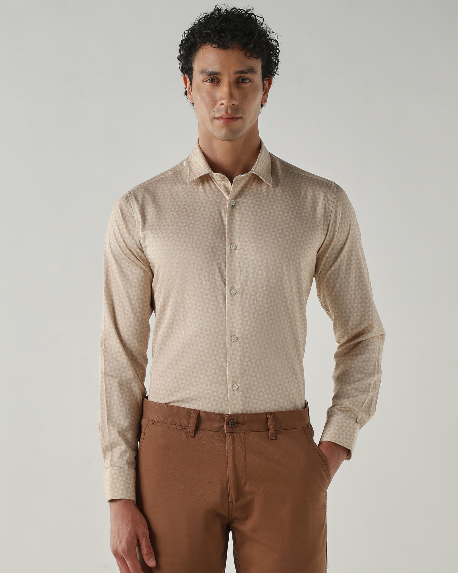 Men Slim Fit Shirts Cream