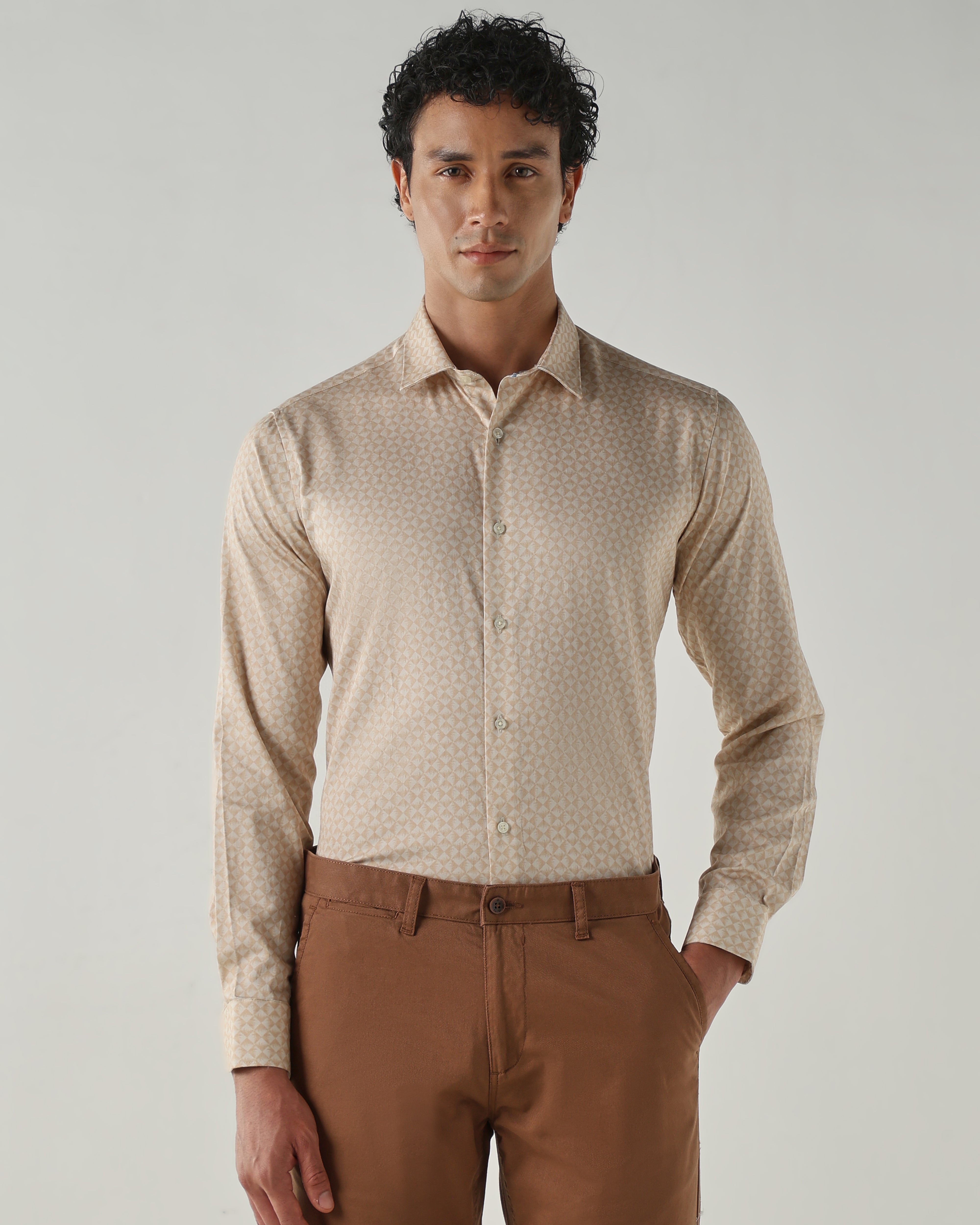 Men Slim Fit Shirts Cream