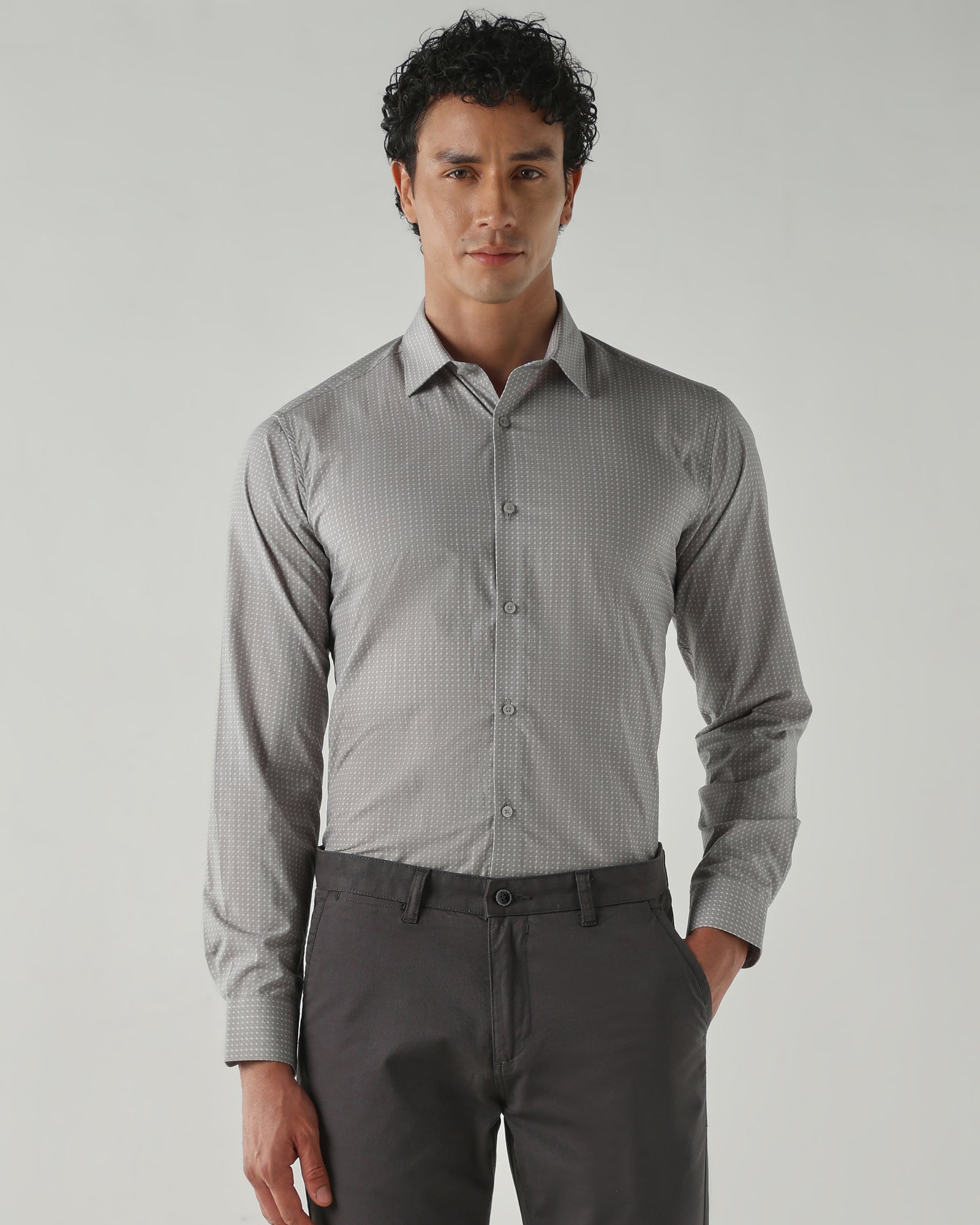 Men Slim Fit Shirts Grey