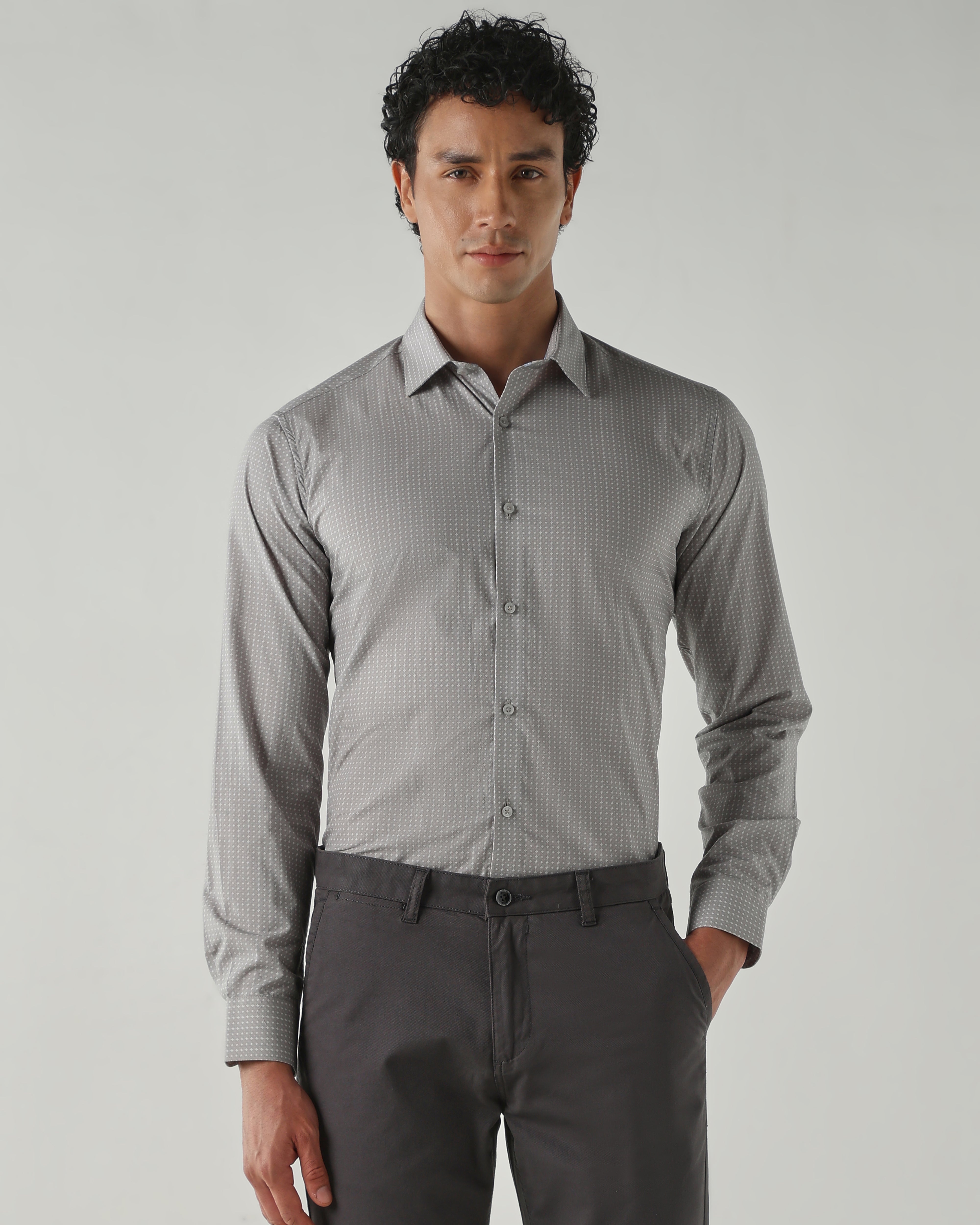 Men Slim Fit Shirts Grey