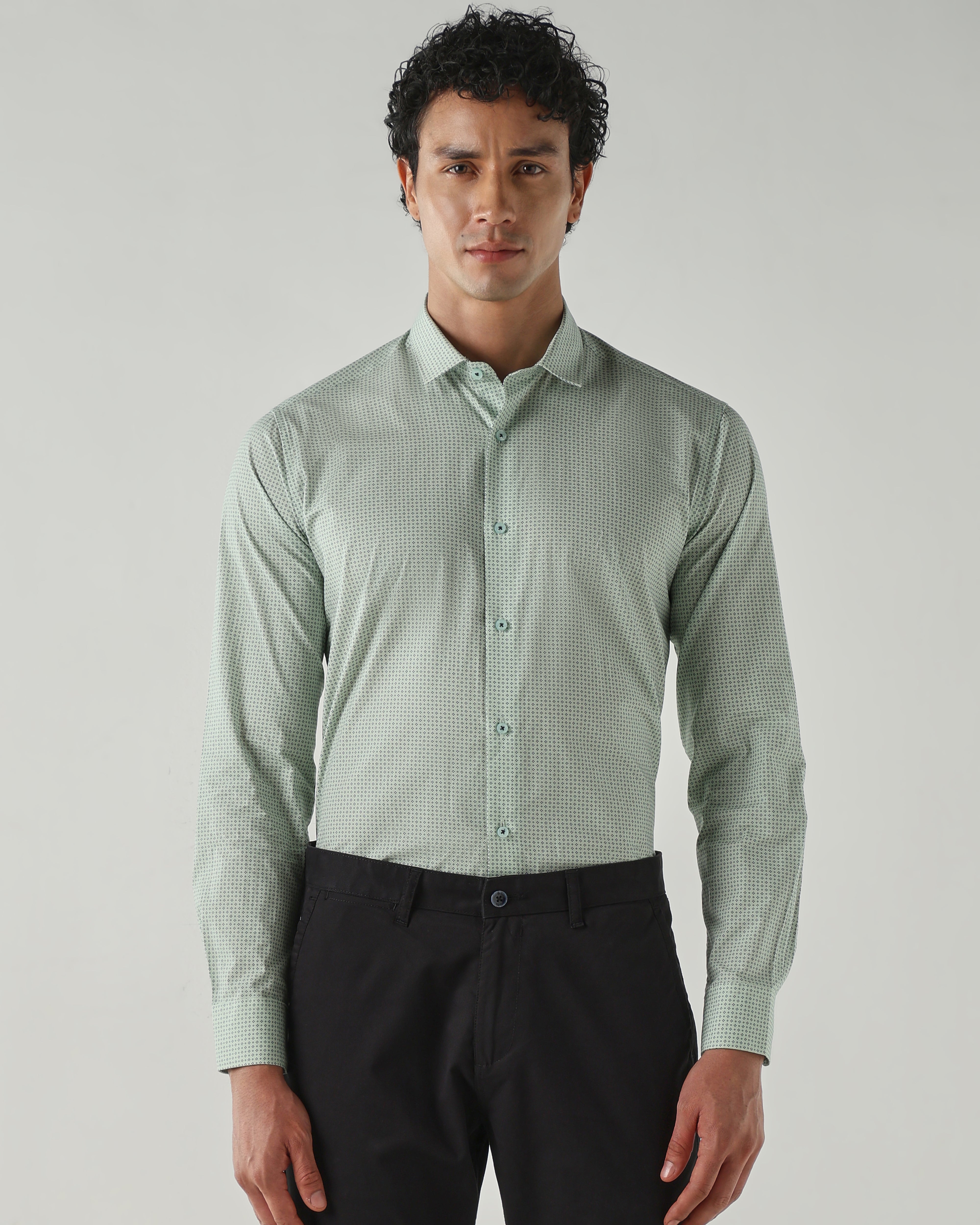 Men Slim Fit Shirts Green